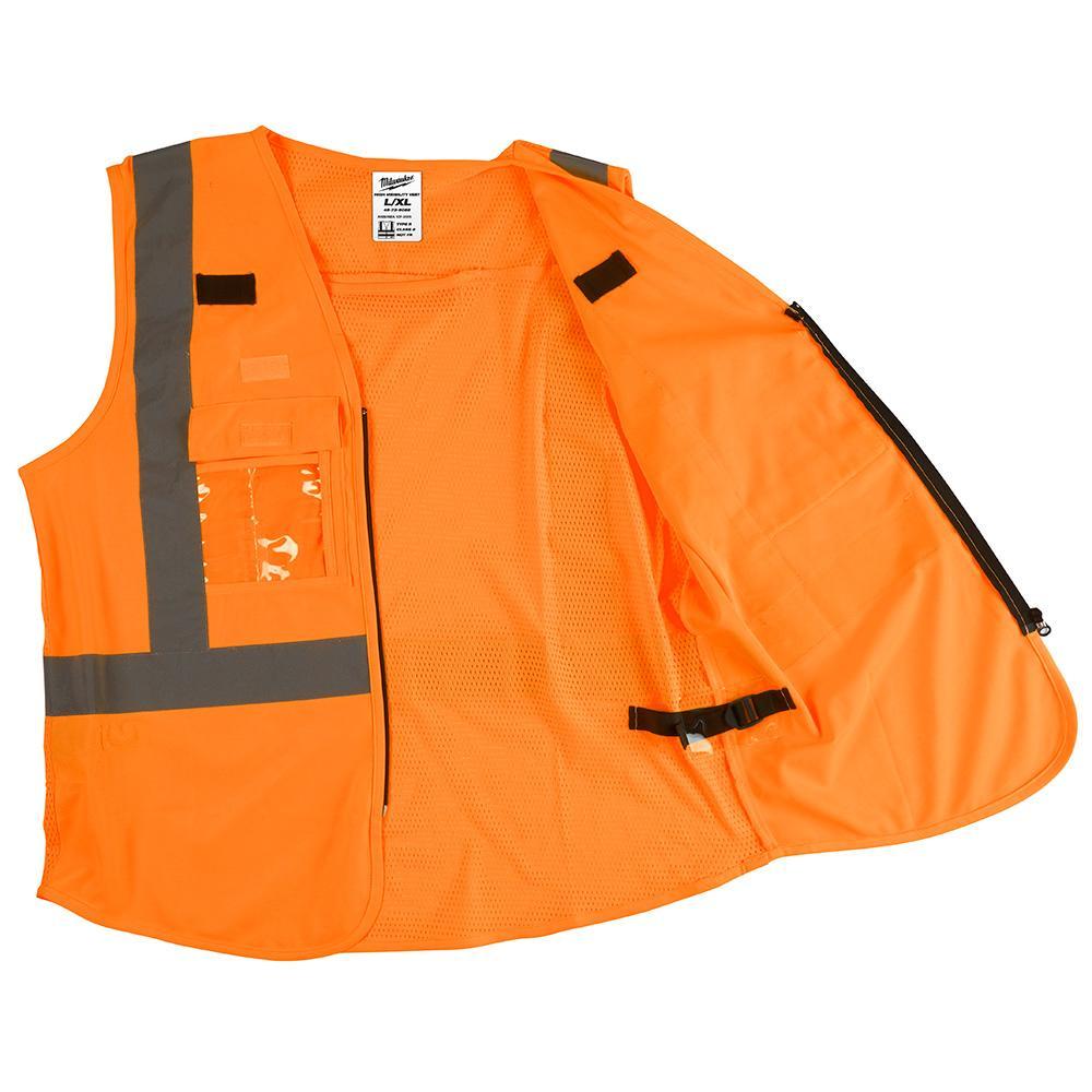Milwaukee&reg; 48-73-5033 Safety Vest, 2XL/3XL, Hi-Viz Orange, Polyester, Hook and Loop/Secure Zipper Closure, 10 Pockets, ANSI Class: Class 2, ANSI/ISEA 107-15 Type R