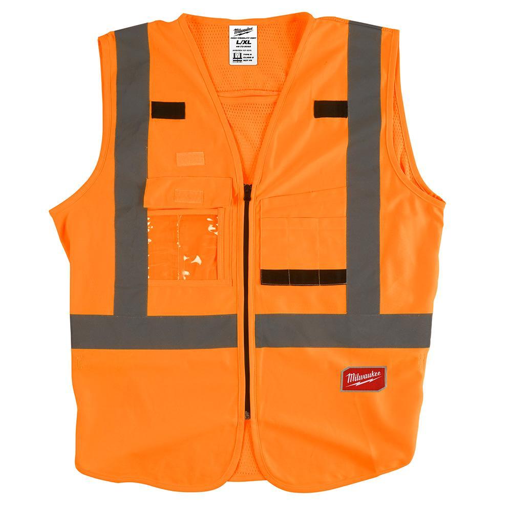 Milwaukee&reg; 48-73-5033 Safety Vest, 2XL/3XL, Hi-Viz Orange, Polyester, Hook and Loop/Secure Zipper Closure, 10 Pockets, ANSI Class: Class 2, ANSI/ISEA 107-15 Type R