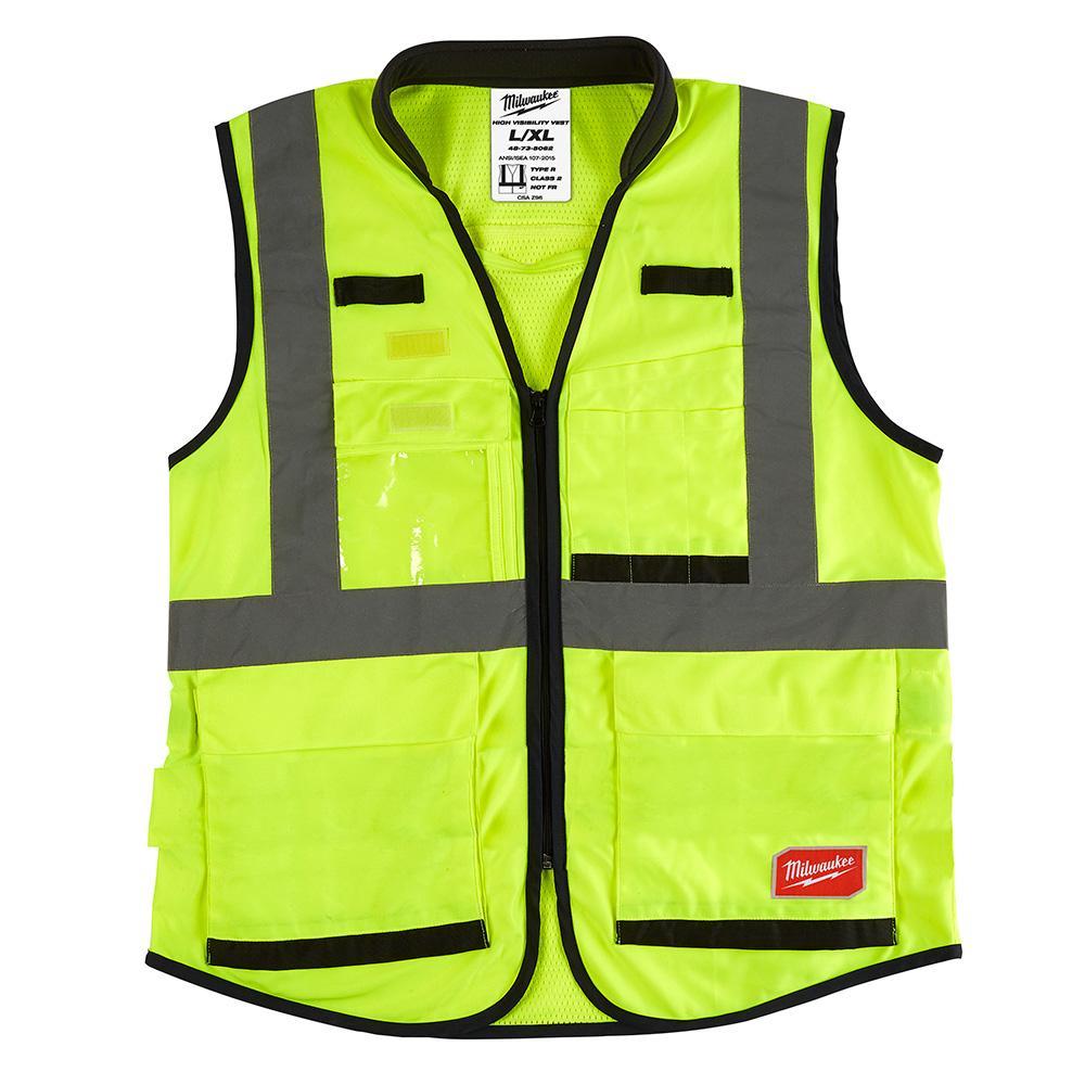 Milwaukee&reg; 48-73-5083 Performance Safety Vest, 2XL/3XL, Hi-Viz Yellow, Polyester, Hook and Loop/Zipper Closure, 15 Pockets, ANSI Class: Class 2, ANSI/ISEA 107-15 Type R