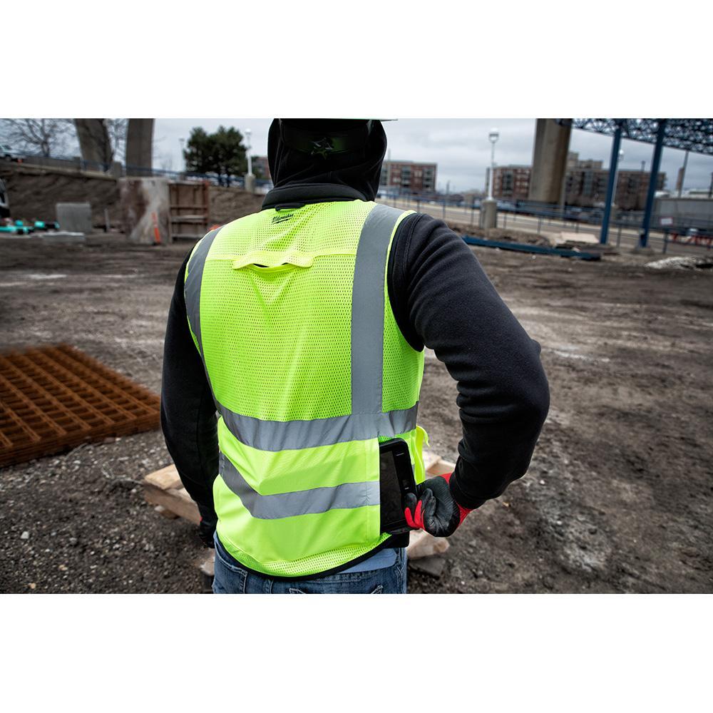 Milwaukee&reg; 48-73-5083 Performance Safety Vest, 2XL/3XL, Hi-Viz Yellow, Polyester, Hook and Loop/Zipper Closure, 15 Pockets, ANSI Class: Class 2, ANSI/ISEA 107-15 Type R