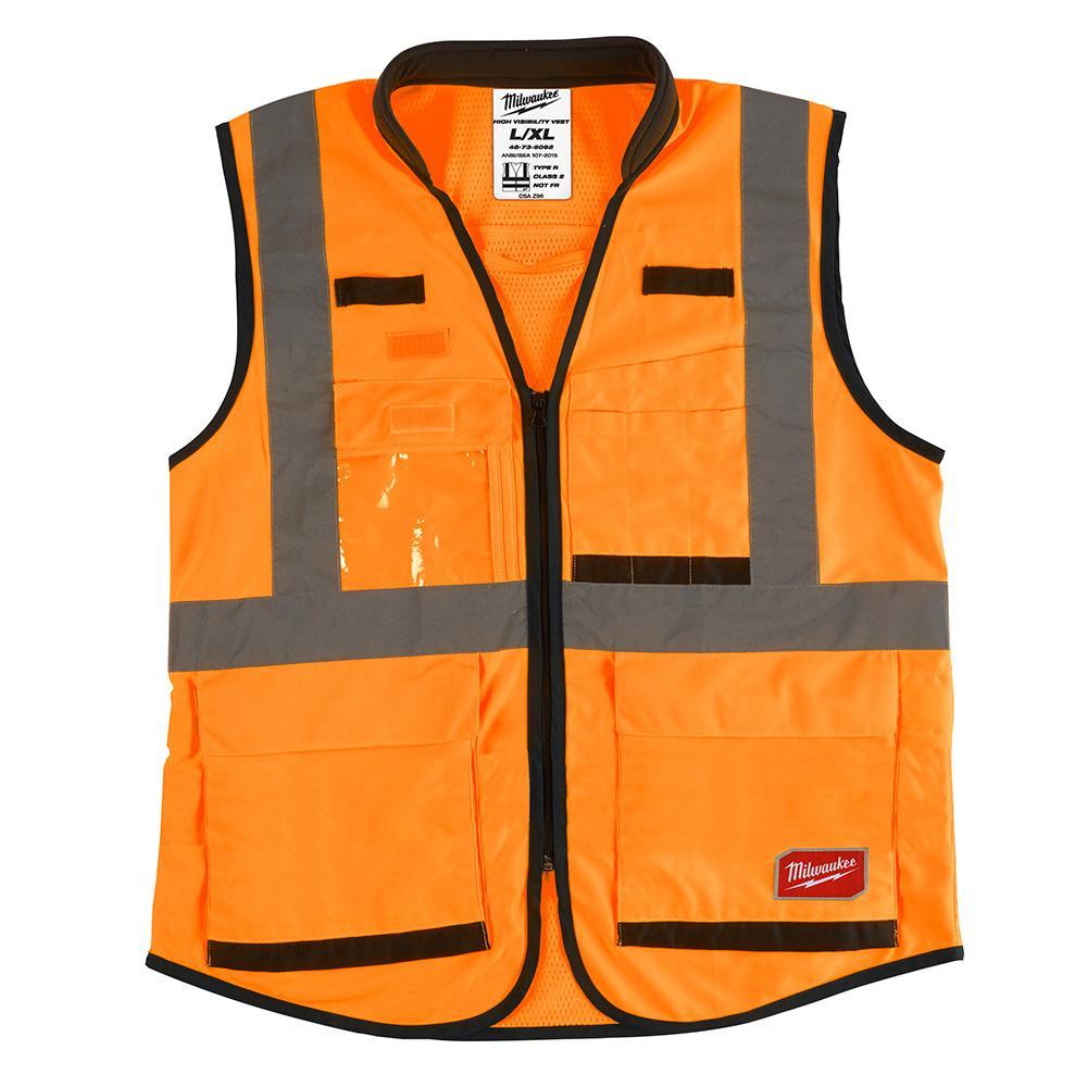 Milwaukee&reg; 48-73-5092 Performance Safety Vest, L/XL, Hi-Viz Orange, Polyester, Hook and Loop/Zipper Closure, 15 Pockets, ANSI Class: Class 2, ANSI/ISEA 107-15 Type R