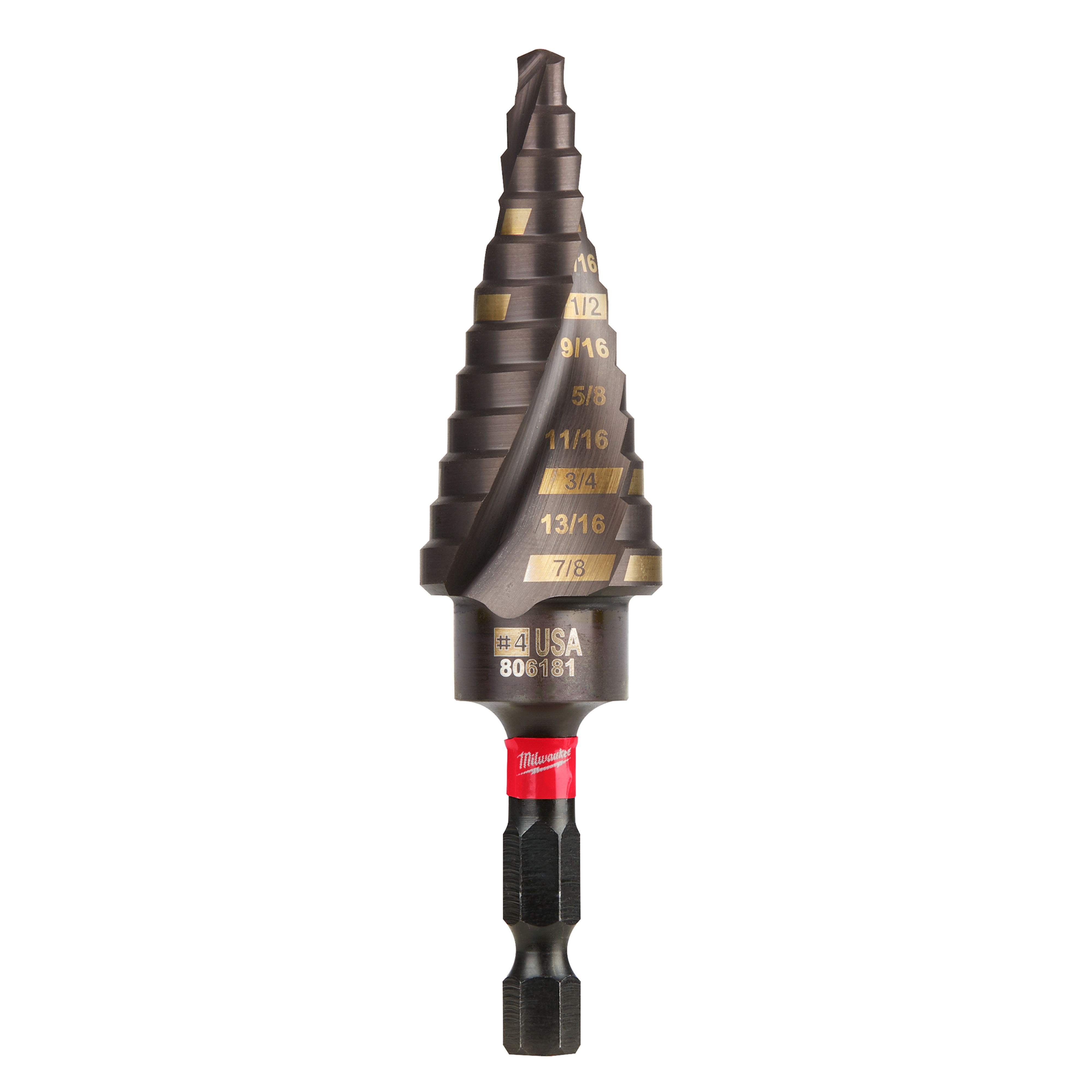 Milwaukee&reg; SHOCKWAVE&trade; Impact Duty&trade; 48-89-9241 Impact Step Drill Bit, 1/8 in Dia Min Hole, 1/2 in Dia Max Hole, 13 Steps, Titanium, 13 Hole Sizes, 1/4 in Shank