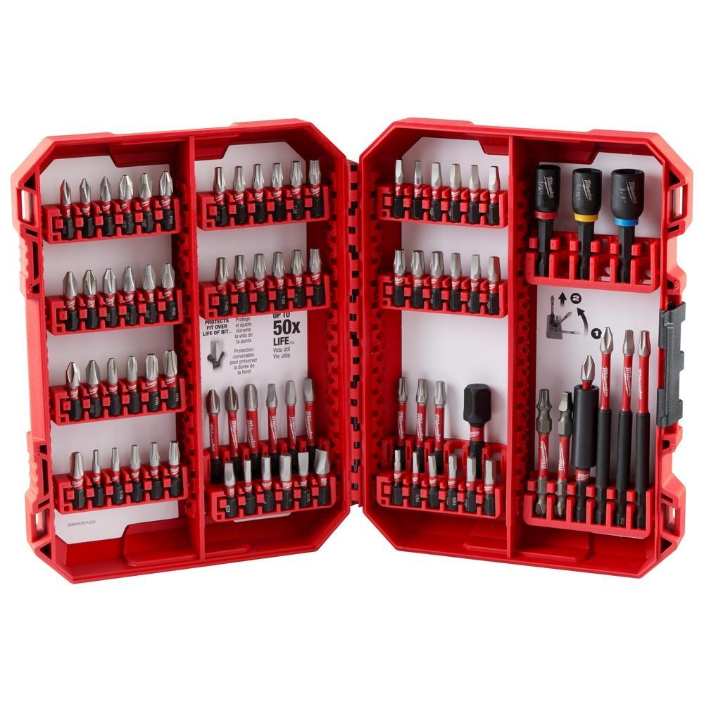 Milwaukee® SHOCKWAVE™ PACKOUT™ 48-32-4082 100-Piece Impact Driver Bit Set, #1, #2, #3, #4, #6, #8, #10, #12, T10, T15, T20, T25, T27, T30, 3/32 in, 7/64 in, 1/8 in, 9/64 in, 5/32 in, 3/16 in, 1/4 in, 3-1/2 in Hex/Phillips®/Slotted/Square/Torx Point, 1/4 in