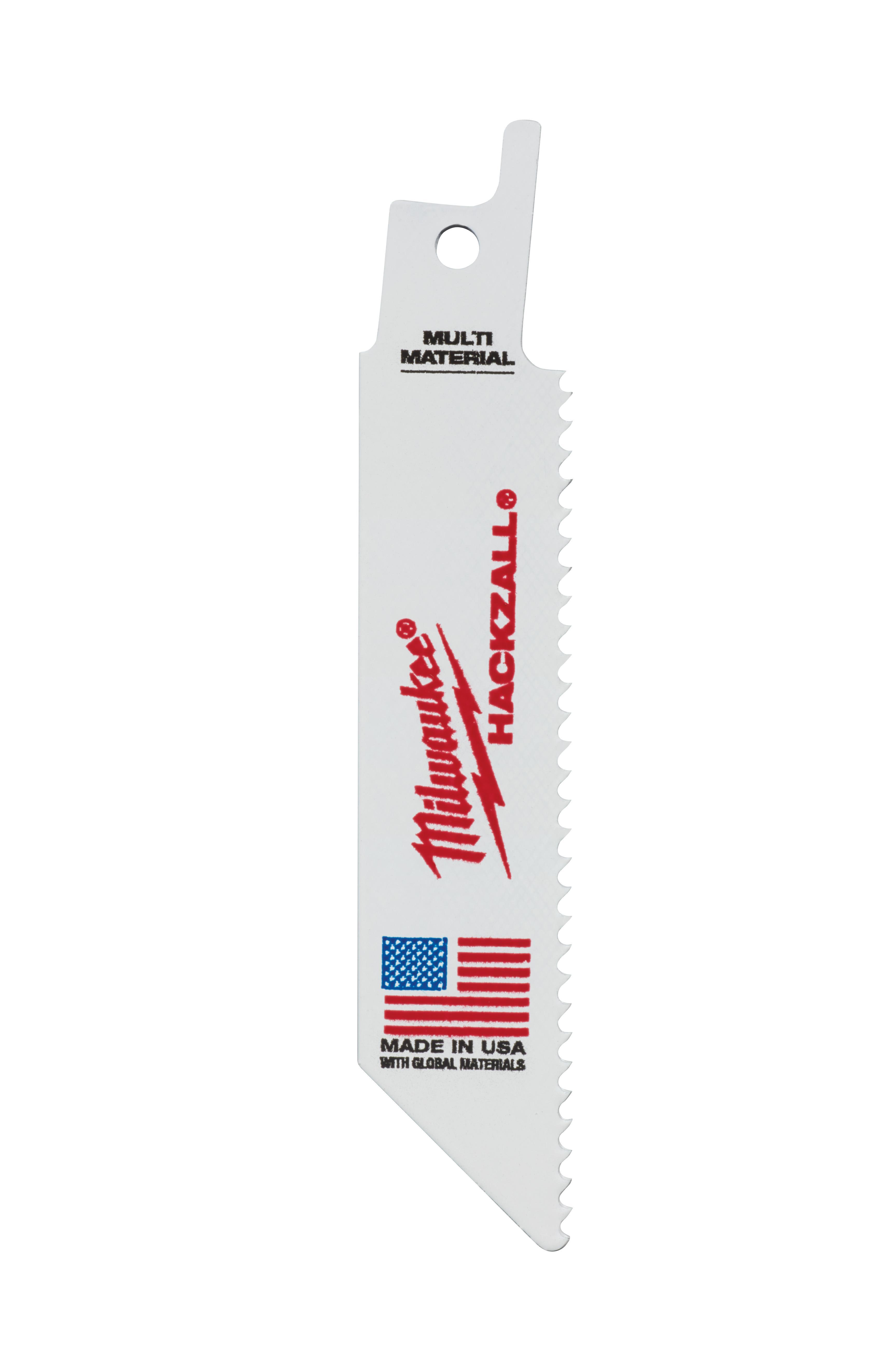 Milwaukee&reg; HACKZALL&trade; 49-00-5410 Straight Back Thin Kerf Reciprocating Saw Blade, 4 in L x 3/4 in W, 10 TPI, Bi-Metal Body, Universal/Toothed Edge Tang