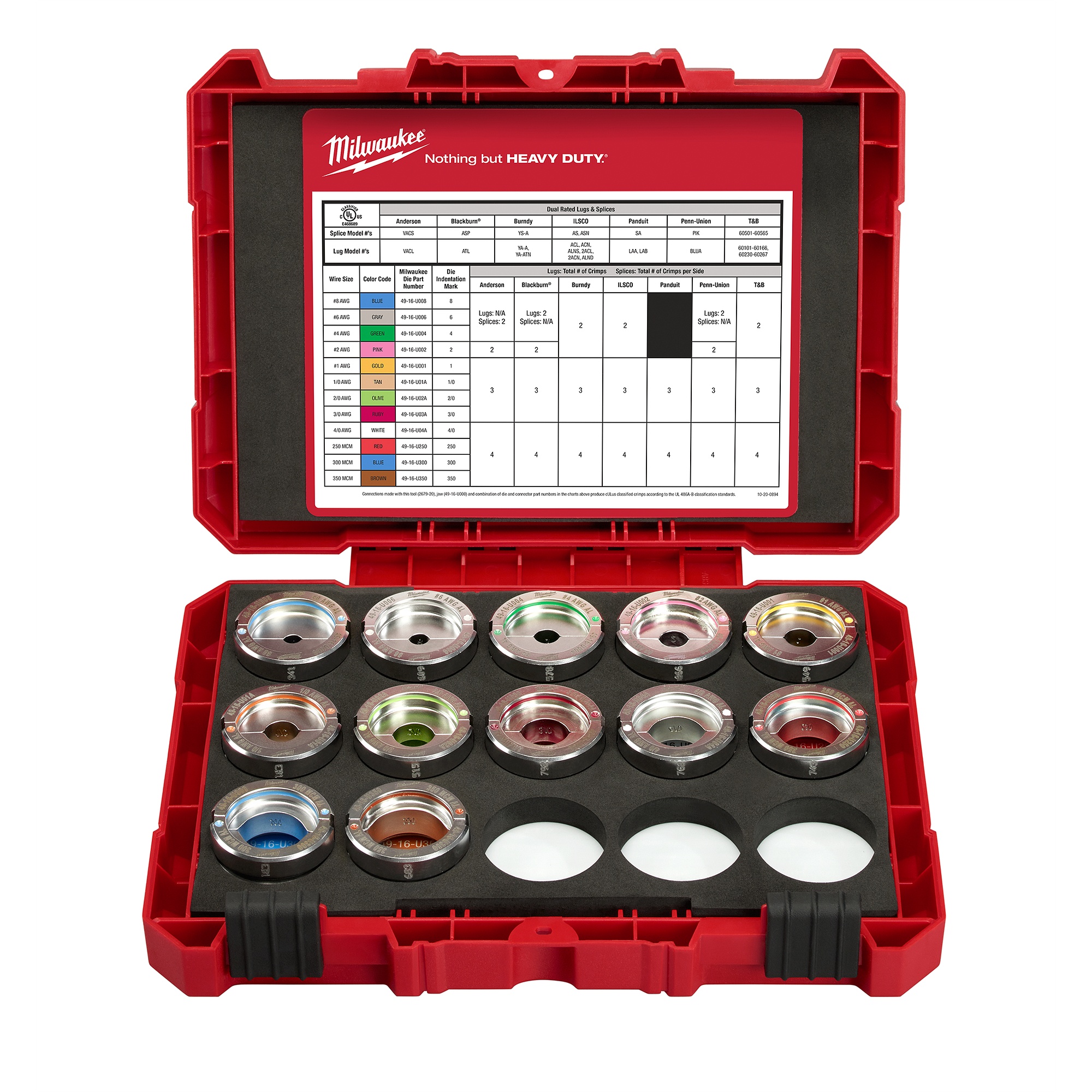 Milwaukee&reg; M18&trade; FORCE LOGIC&trade; 49-16-KITA U-Style Crimping Tool Die Kit, 15 Pieces, Aluminum