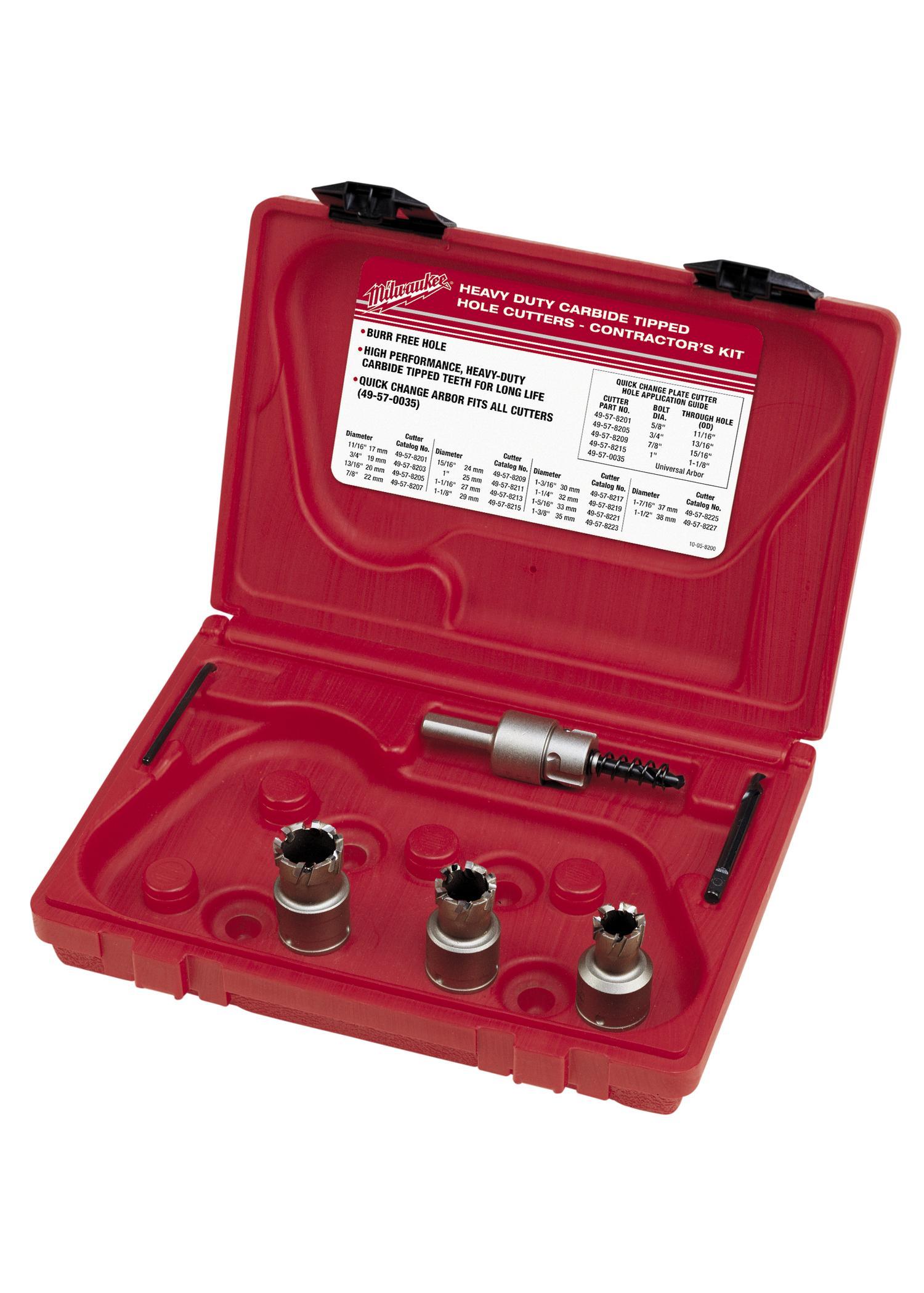 Milwaukee&reg; 49-22-8200 Quick-Change Contractor's Hole Saw Plate Cutter Kit, 5 Pieces, For Use With 49-57-0035 and 49-57-0037 Quick-Change Arbor, Carbide Tip