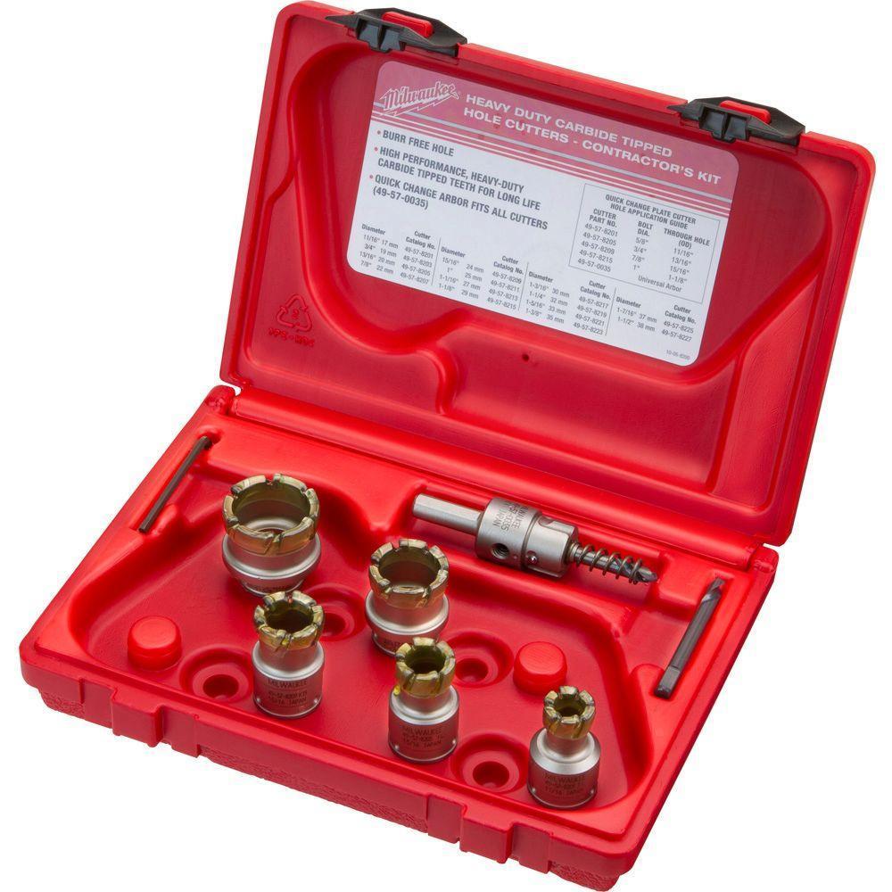 Milwaukee&reg; 49-22-8210 Quick-Change Contractor's Hole Saw Plate Cutter Kit, 7 Pieces, For Use With 49-57-0035 and 49-57-0037 Quick-Change Arbor, Carbide Tip