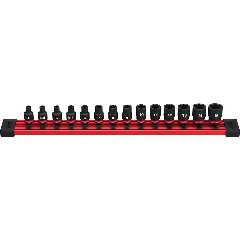 Milwaukee&reg; SHOCKWAVE&trade; Impact Duty&trade; 49-66-7002 Standard Socket Set, ASME Specified, 6 Points, 1/4 in Drive, 14 Pieces, Hex, Included Socket Size: 4 mm, 4.5 mm, 5 mm, 6 mm, 7 mm, 8 mm, 9 mm, 10 mm, 11 mm, 12 mm, 13 mm, 14 and 15, Case Container