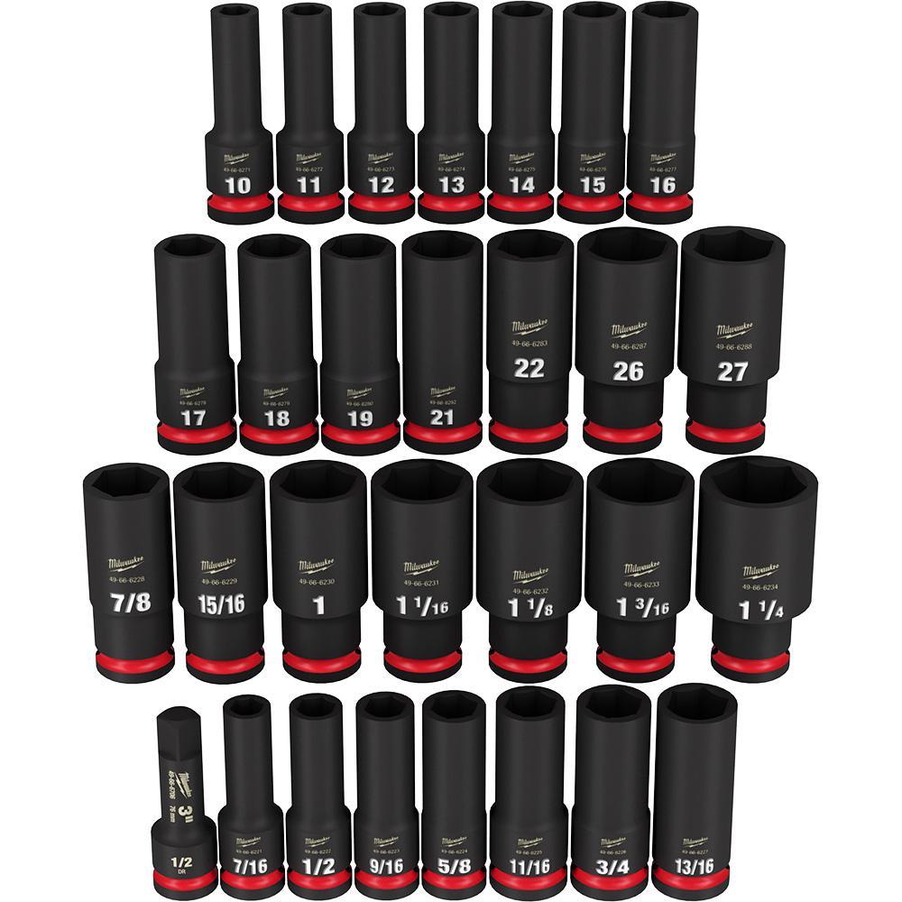 Milwaukee&reg; SHOCKWAVE&trade; Impact Duty&trade; 49-66-7016 Deep Socket Set, ASME Specified, 6 Points, 1/2 in Drive, 29 Pieces, Hex, Case Container