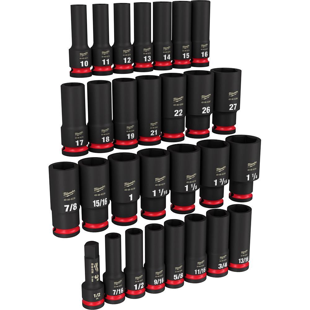 Milwaukee&reg; SHOCKWAVE&trade; Impact Duty&trade; 49-66-7016 Deep Socket Set, ASME Specified, 6 Points, 1/2 in Drive, 29 Pieces, Hex, Case Container