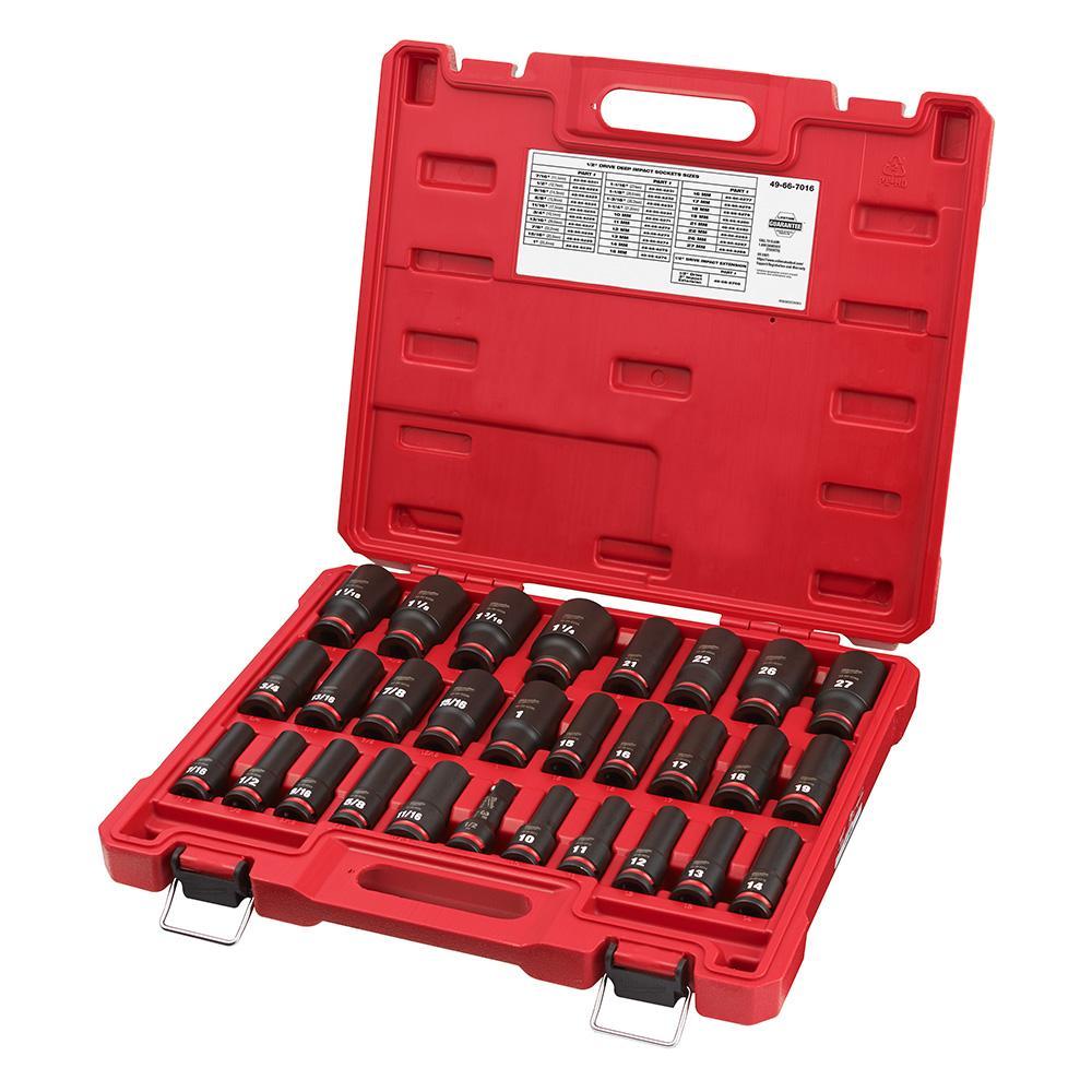 Milwaukee&reg; SHOCKWAVE&trade; Impact Duty&trade; 49-66-7016 Deep Socket Set, ASME Specified, 6 Points, 1/2 in Drive, 29 Pieces, Hex, Case Container