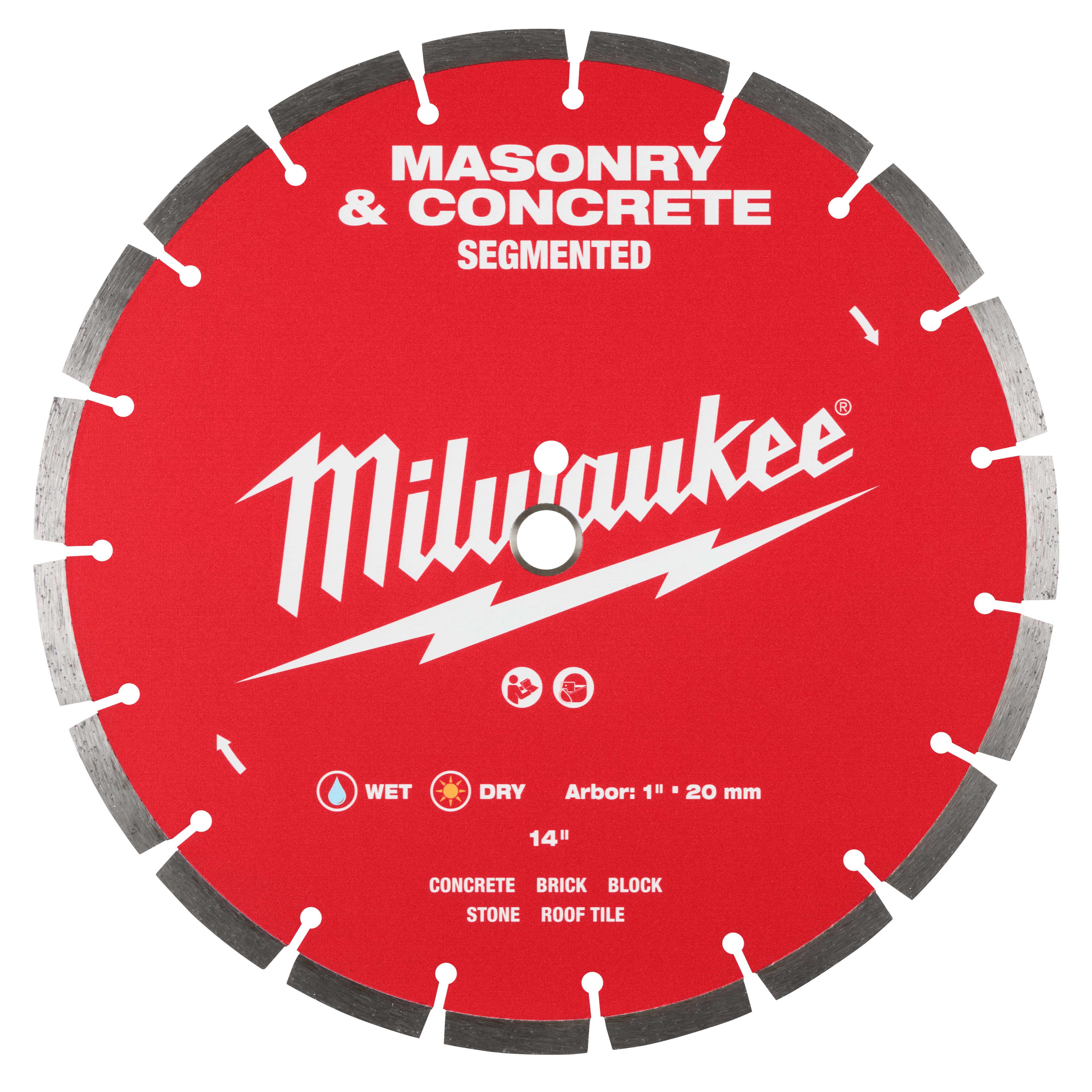 Milwaukee&reg; 49-93-7040 Premium Segmented Circular Diamond Saw Blade, 14 in Dia Blade, 1 in, 20 mm Arbor/Shank, Wet/Dry Cutting