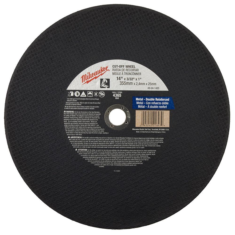 Milwaukee&reg; 49-94-1405 General Purpose Cut-Off Wheel, 14 in Dia x 3/32 in THK, 1 in Center Hole, A36P Grit, Aluminum Oxide Abrasive