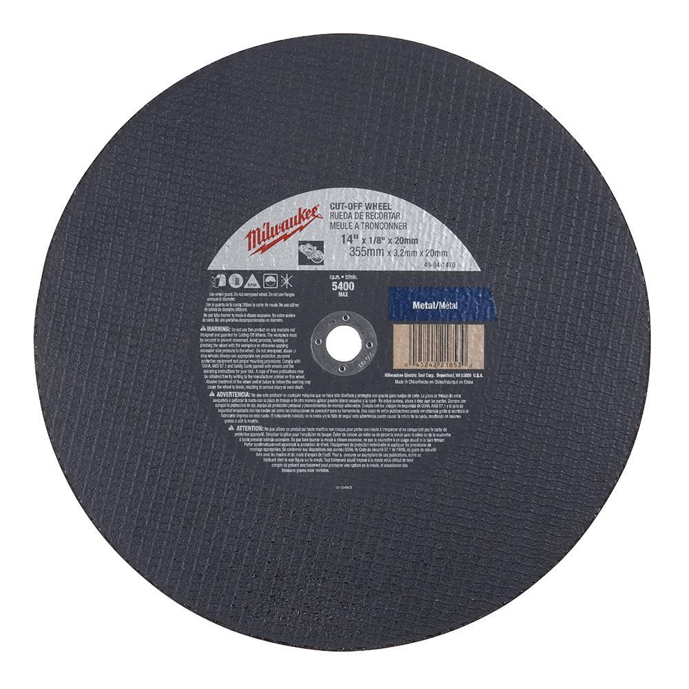Milwaukee&reg; 49-94-1475 High Speed Cutting Wheel, 14 in Dia x 1/8 in THK, 1 in Center Hole, A24R Grit, Aluminum Oxide Abrasive