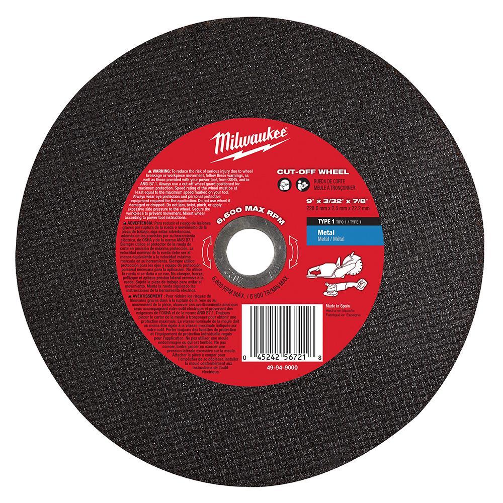 Milwaukee&reg; 49-94-9000 Cut-Off Wheel, 9 in Dia x 3/32 in THK, 7/8 in Center Hole, A60 Grit, Metal Abrasive