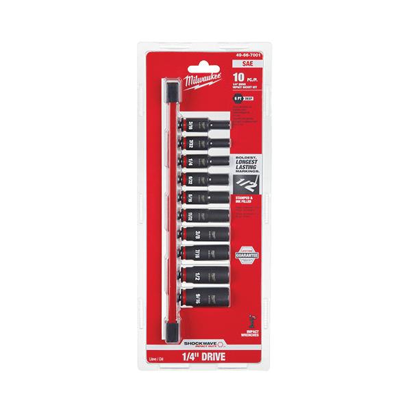 Milwaukee&reg; SHOCKWAVE&trade; Impact Duty&trade; 49-66-7001 Deep Socket Set, ASME Specified, 6 Points, 1/4 in Drive, 10 Pieces, Hex, Included Socket Size: 3/16 in, 7/32 in, 1/4 in, 9/32 in, 5/16 in, 11/32 in, 3/8 in, 7/16 in, 1/2 in and 9/16 in, Case Container