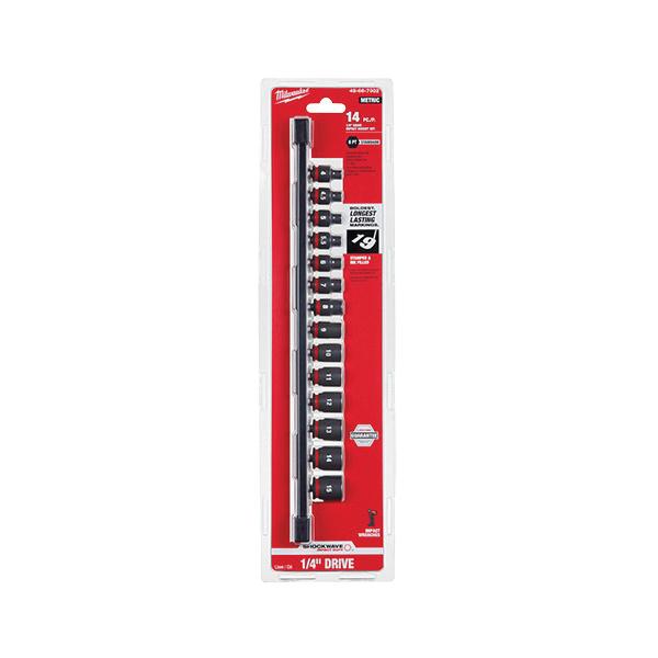 Milwaukee&reg; SHOCKWAVE&trade; Impact Duty&trade; 49-66-7002 Standard Socket Set, ASME Specified, 6 Points, 1/4 in Drive, 14 Pieces, Hex, Included Socket Size: 4 mm, 4.5 mm, 5 mm, 6 mm, 7 mm, 8 mm, 9 mm, 10 mm, 11 mm, 12 mm, 13 mm, 14 and 15, Case Container