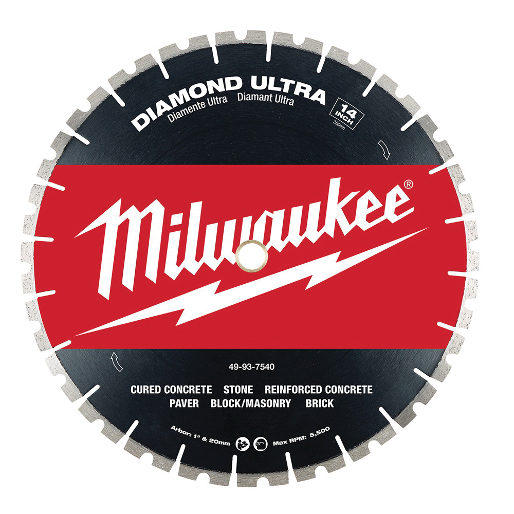 Milwaukee® 49-93-7240 Circular Segmented Diamond Blade, 14 in Dia Blade, 1/8 in W, 1 in Arbor/Shank, Wet/Dry Cutting