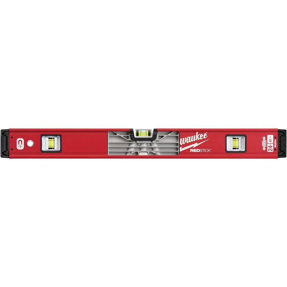 Milwaukee&reg; REDSTICK&trade; MLBXSM48 Magnetic Box Level Set, 24 in, 48 in L, 3 Vials, Aluminum, (1) Level/(2) Plumb Vial Position, 0.0005 in/in Accuracy