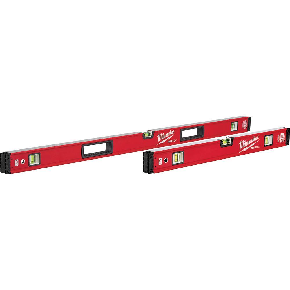 Milwaukee&reg; REDSTICK&trade; MLBXSM48 Magnetic Box Level Set, 24 in, 48 in L, 3 Vials, Aluminum, (1) Level/(2) Plumb Vial Position, 0.0005 in/in Accuracy
