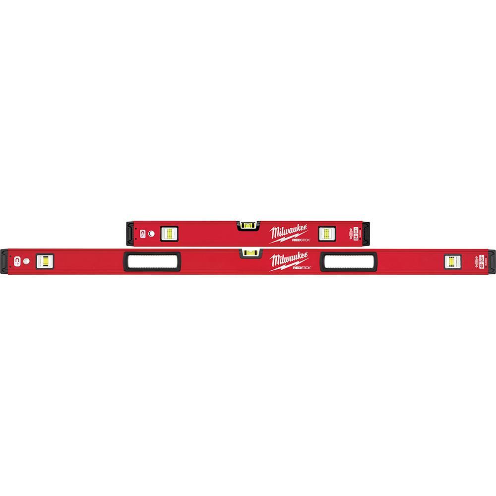 Milwaukee&reg; REDSTICK&trade; MLBXSM48 Magnetic Box Level Set, 24 in, 48 in L, 3 Vials, Aluminum, (1) Level/(2) Plumb Vial Position, 0.0005 in/in Accuracy
