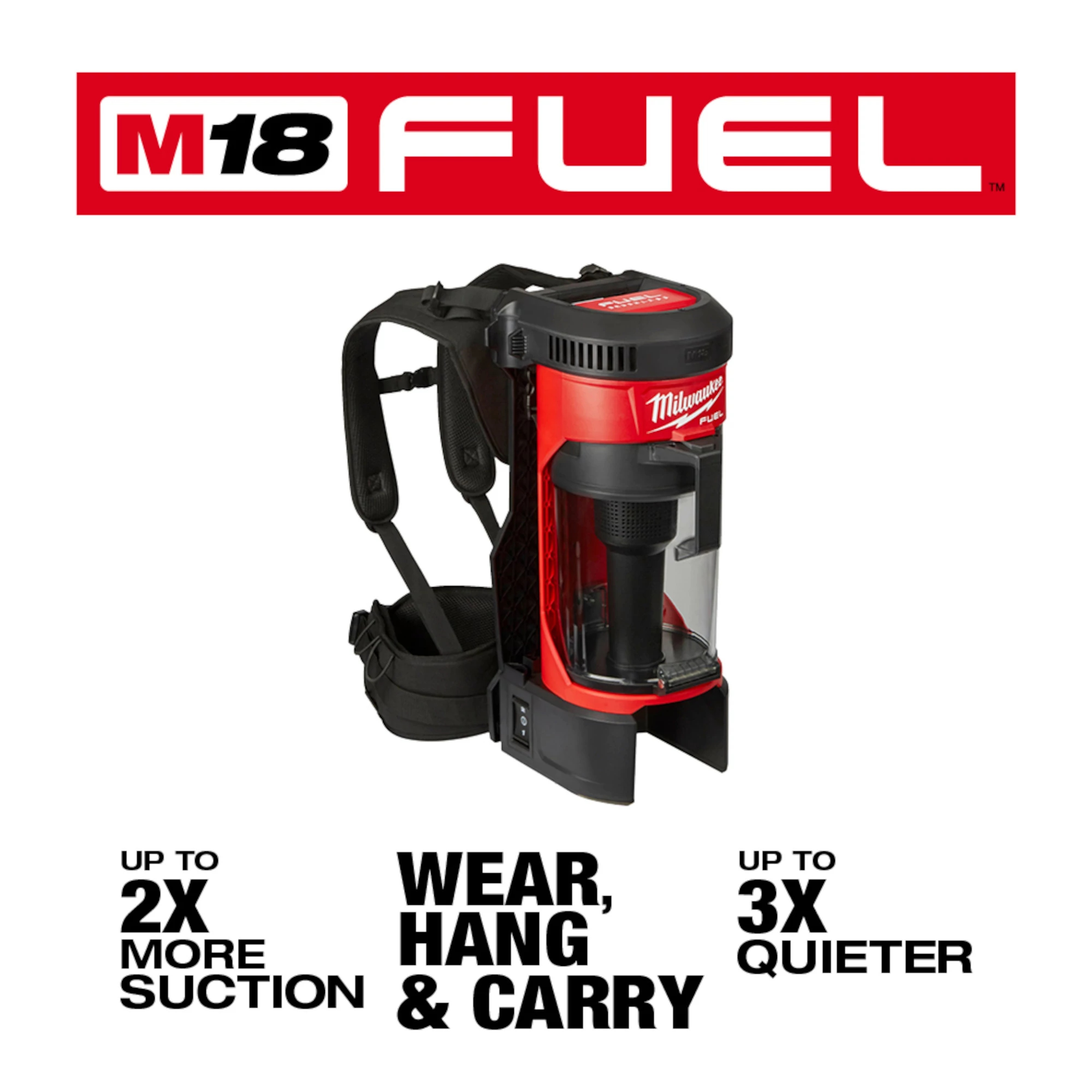 Milwaukee&reg; 0885-20 3-in-1 Cordless Backpack Vacuum, 1 gal Tank, 159 W Power Rating, 18 V DC