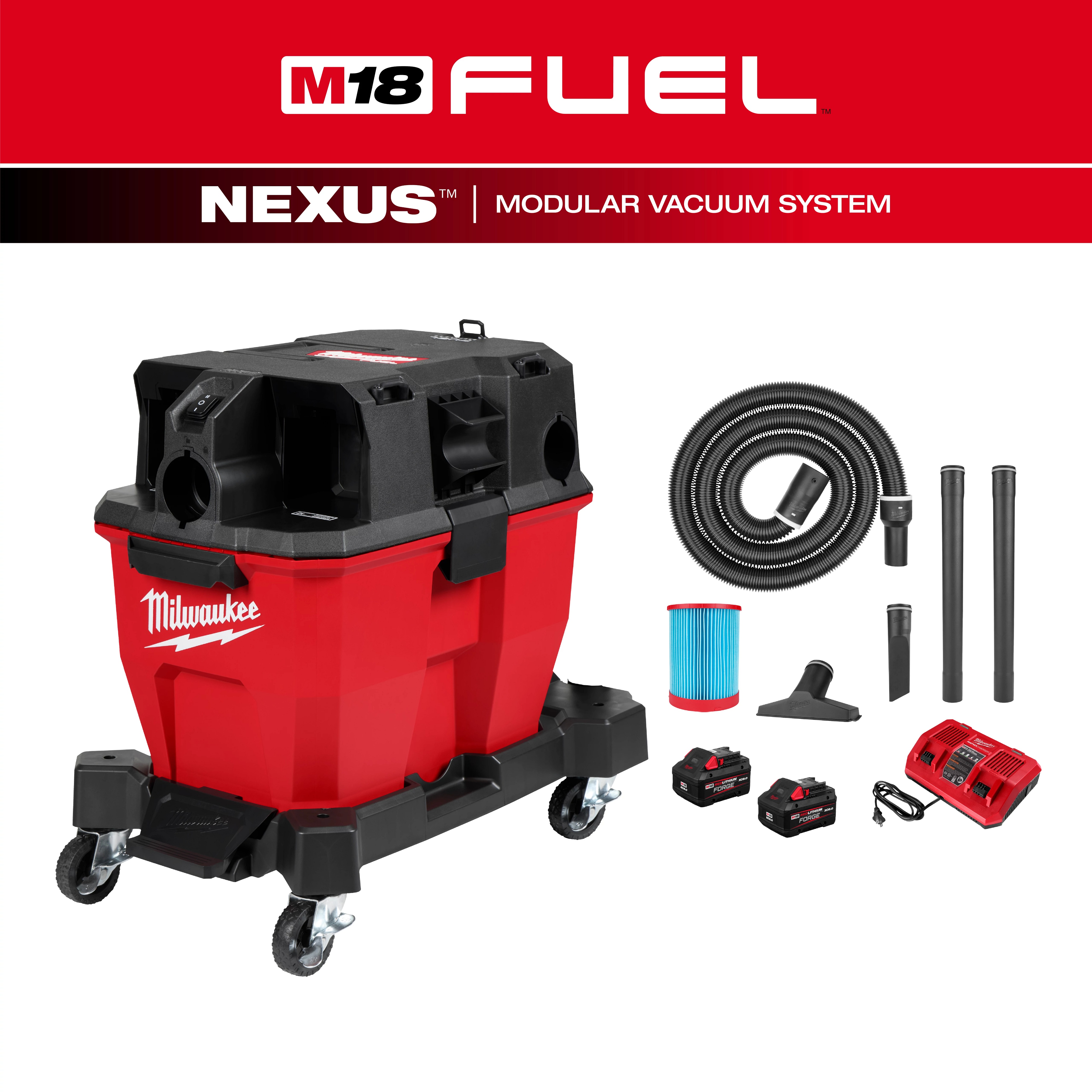 Milwaukee&reg; 0920-22HD Cordless Dual Battery Wet/Dry Vacuum Kit, 8 A, 9 gal Tank, 4.25 hp Power Rating, 18 V, Polypropylene Housing