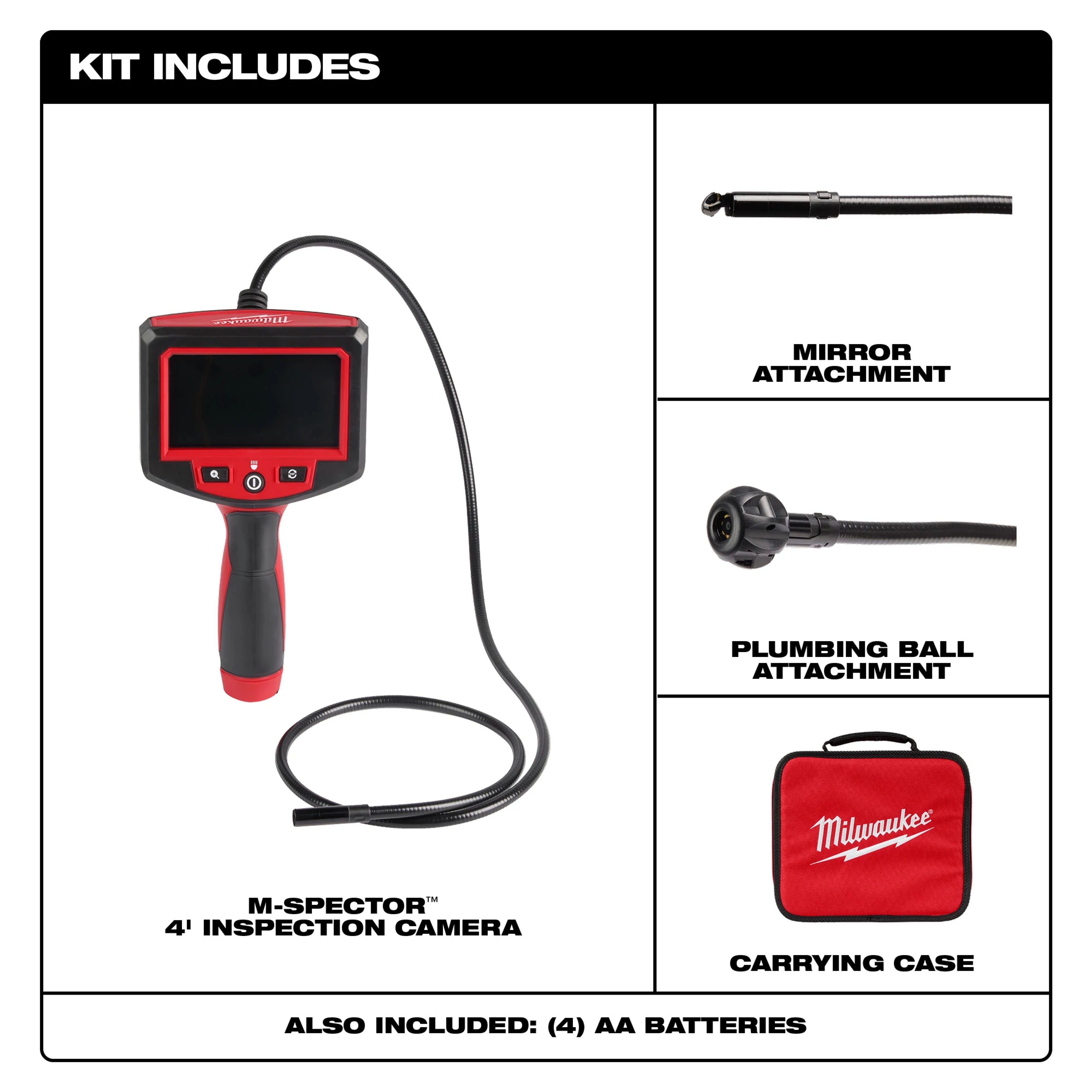 Milwaukee&reg; 2319-20 M-Spector Cordless Inspection Camera, 4.3 in LCD Display, Plastic, Black/Red