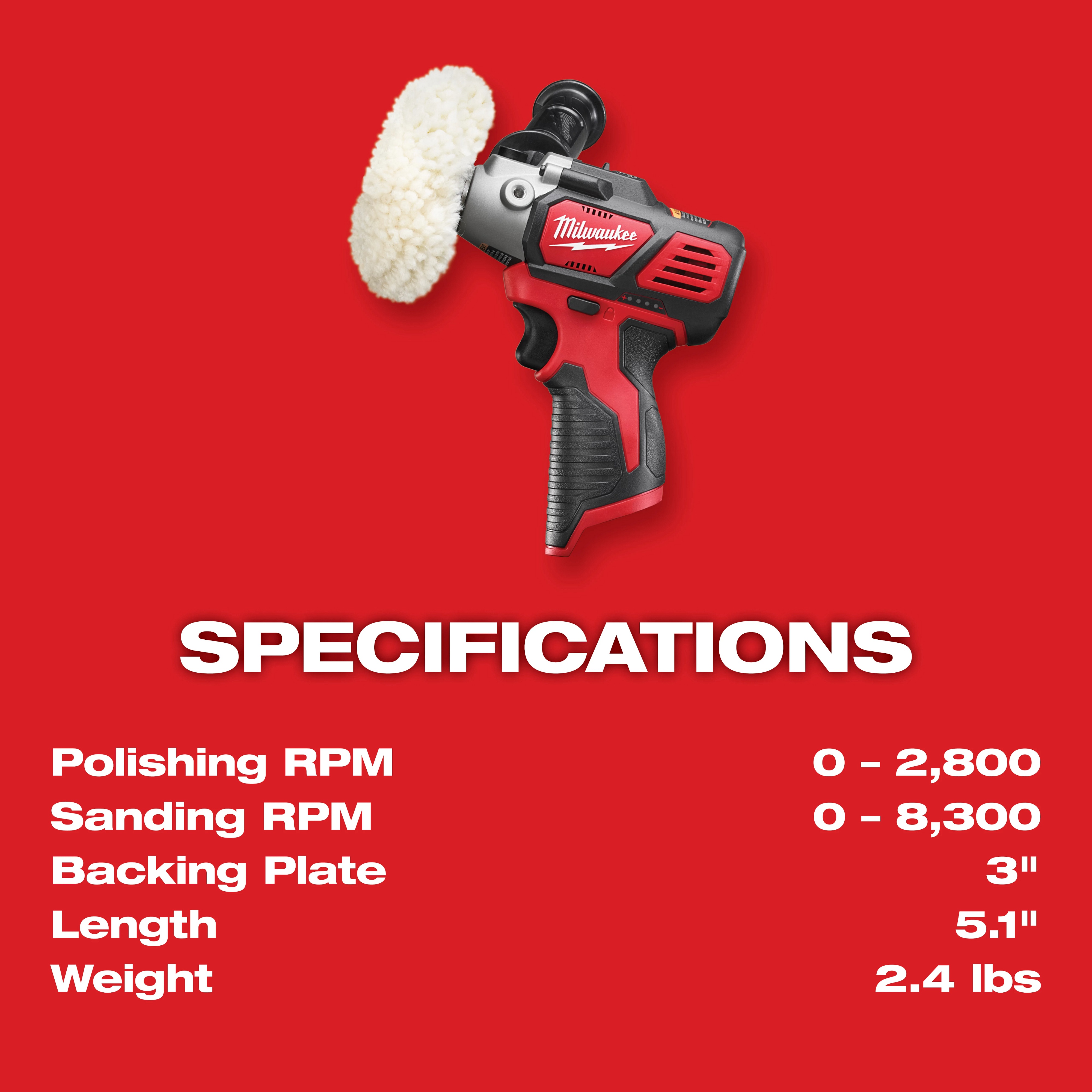 Milwaukee&reg; M12&trade; 2438-22X Variable Speed Cordless Polisher/Sander Kit, 12 V AC, Li-Ion Battery