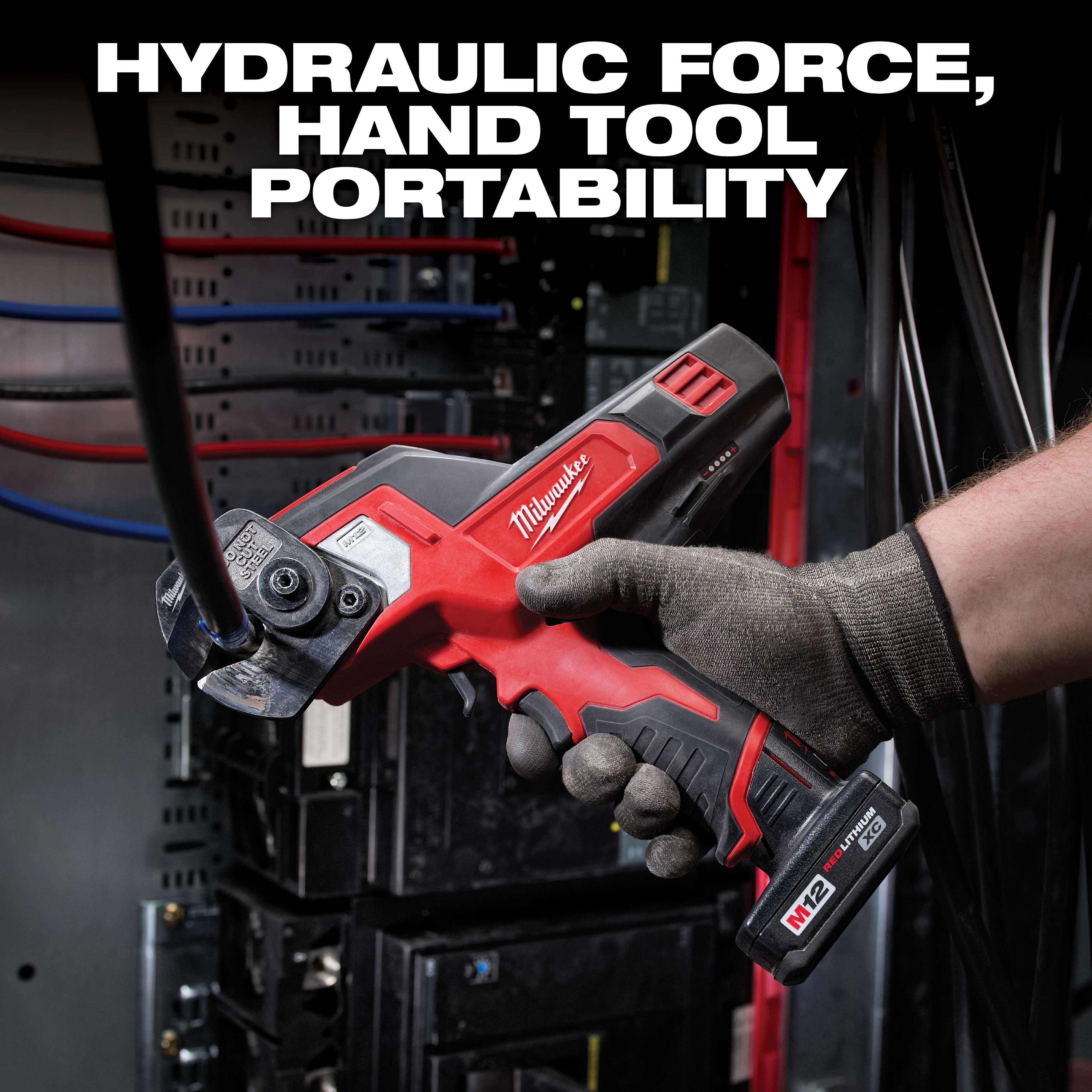 Milwaukee&reg; M12&trade; REDLITHIUM&trade; 2472-21XC Cordless Cable Cutter Kit, 600 kcmil Copper, 750 kcmil Aluminum, 1-3/16 in Communication Cable Cutting, 12 V DC, 3 Ah Li-Ion Battery