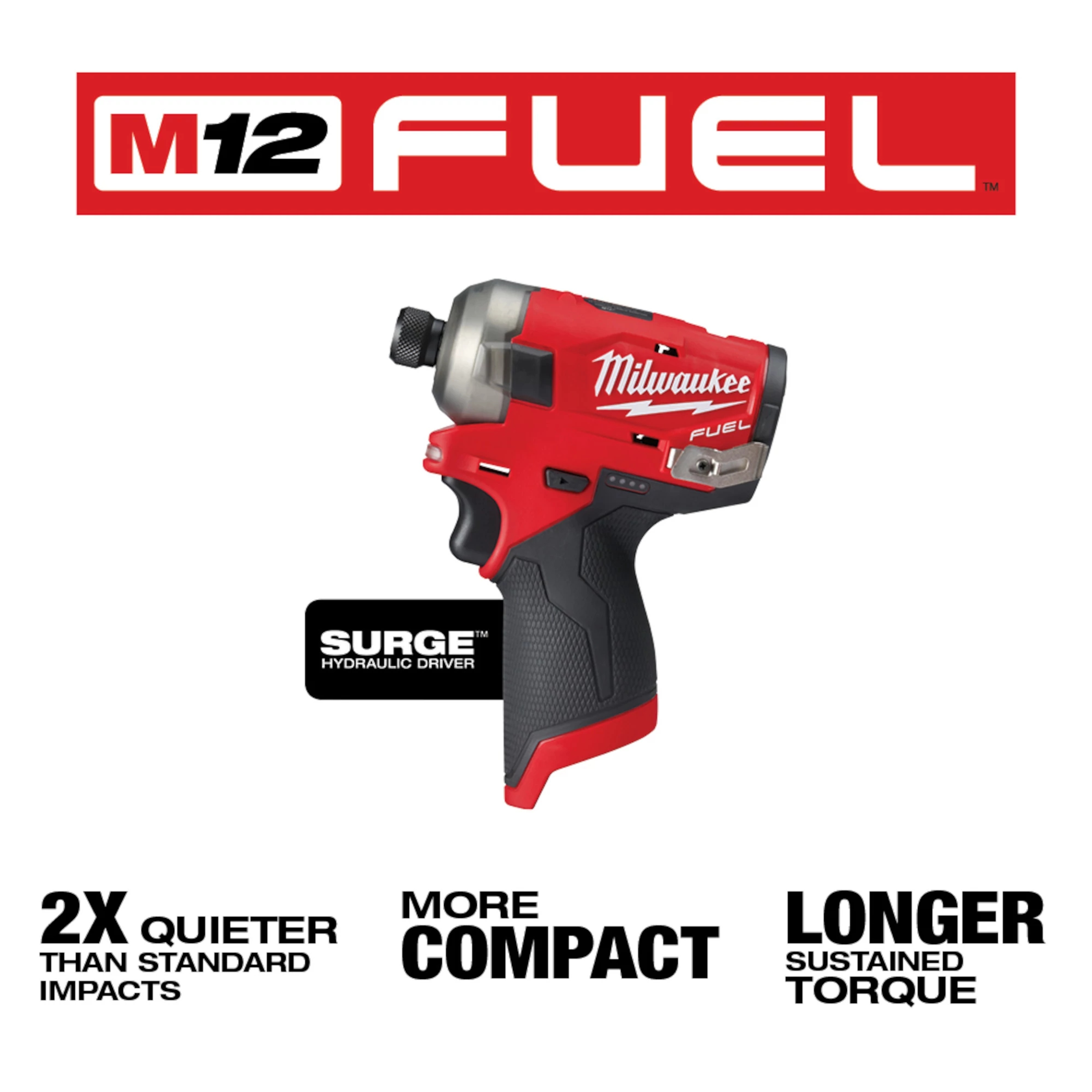 Milwaukee&reg; M12 FUEL&trade; SURGE&trade; 2551-20 Cordless Hydraulic Driver, 1/4 in Hex Drive, 3400 bpm, 450 in-lb Torque, 12 V, 5.2 in OAL
