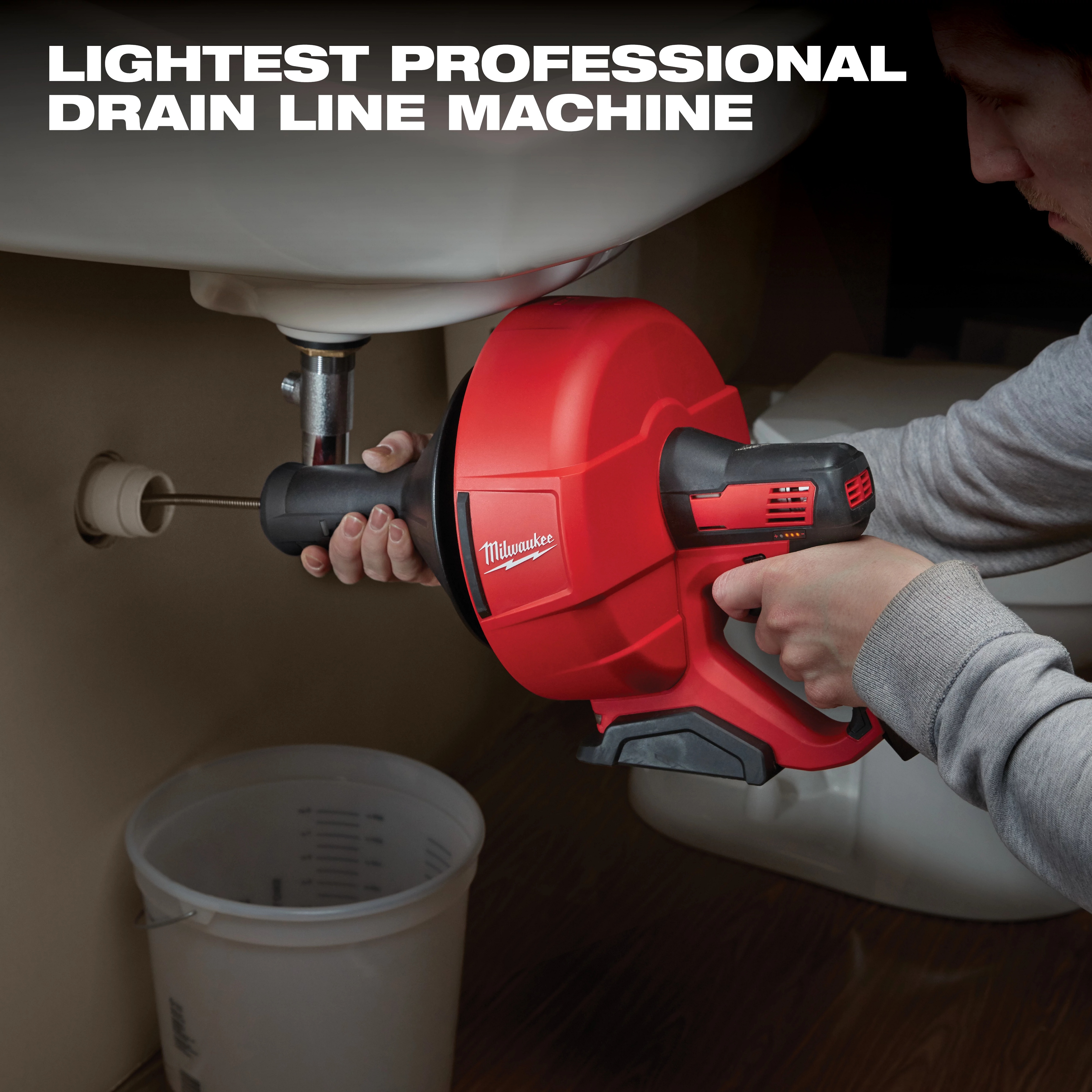 Milwaukee&reg; 2571-21 Cordless Drain Snake Kit, 1-1/4 to 2-1/2 in Drain Line, 25 ft Max Run, 12 V DC, Metal Housing