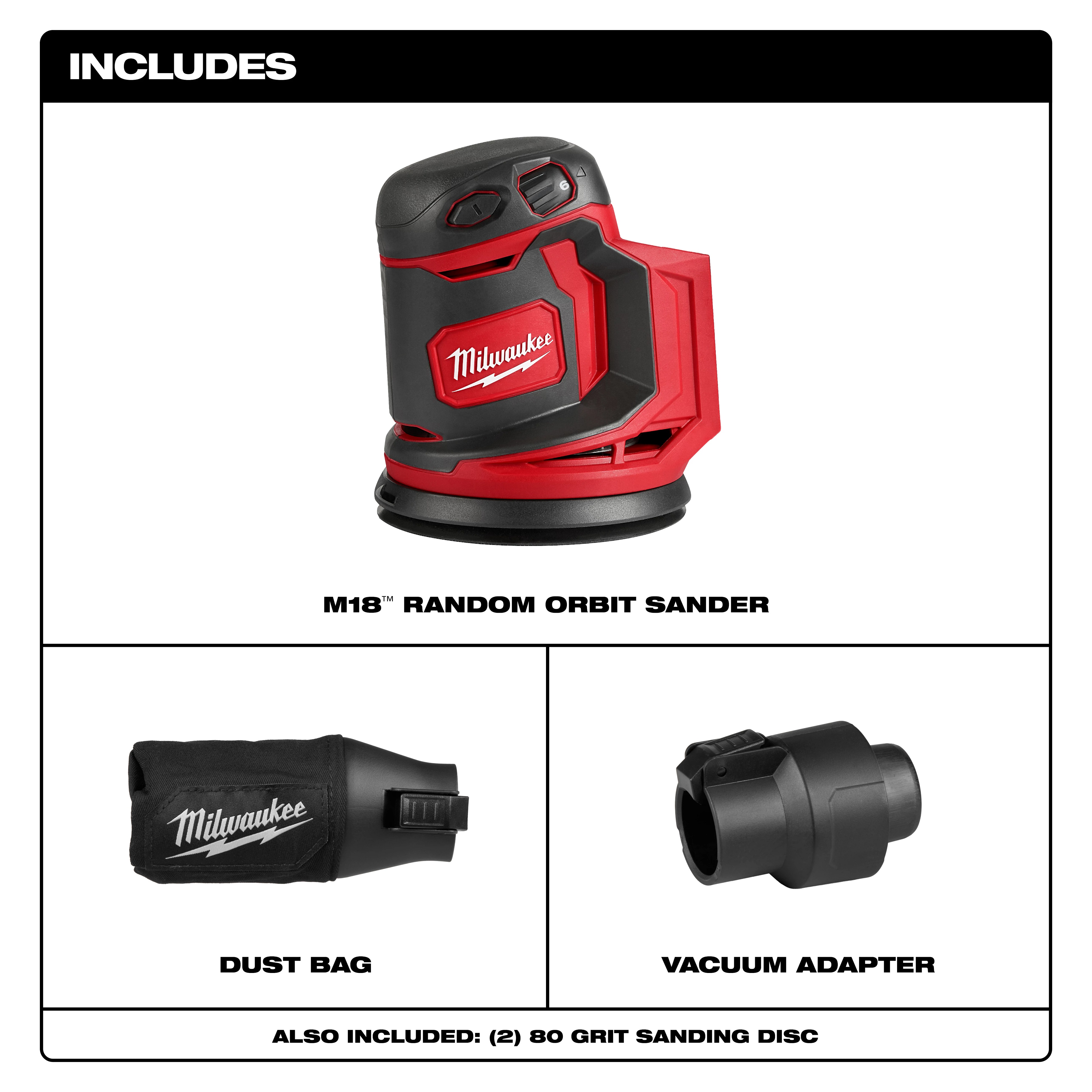 Milwaukee&reg; M18&trade; 2648-20 Cordless Random Orbit Sander, 5 in Dia Wheel, 18 V DC, 7000 to 12000 opm, Li-Ion Battery