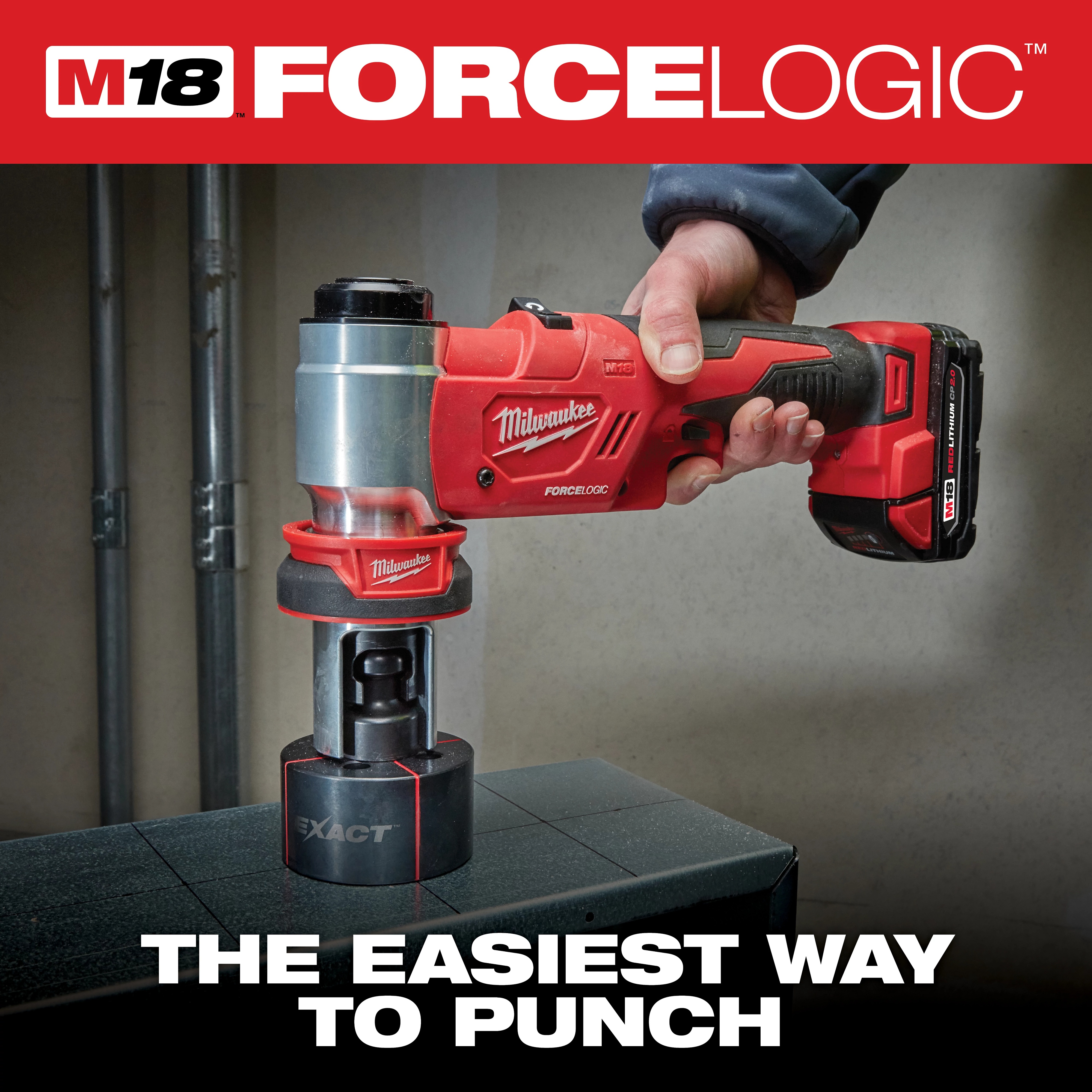 Milwaukee&reg; M18&trade; FORCE LOGIC&trade; 2677-23 Knockout Tool Kit, 14 ga THK, 1/2 to 4 in Capacity Mild Steel, 18 V AC, For Use With M18&trade; Batteries, Mild Steel/Stainless Steel