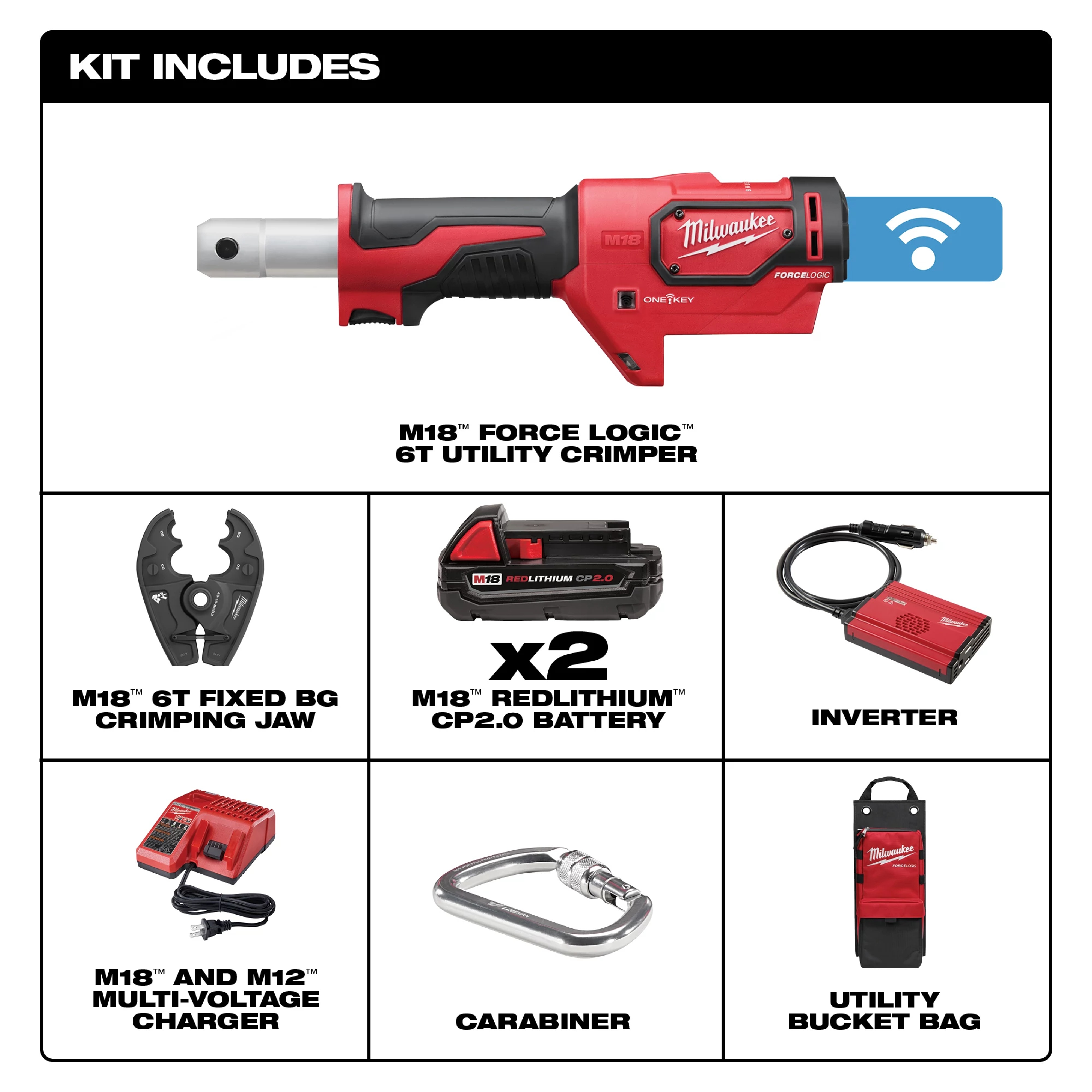 Milwaukee&reg; M18&trade; FORCE LOGIC&trade; 2678-22BG Utility Crimping Kit With D3 Grooves and Fixed BG Die, 6 ton Crimping, 18 V DC, Li-Ion Battery