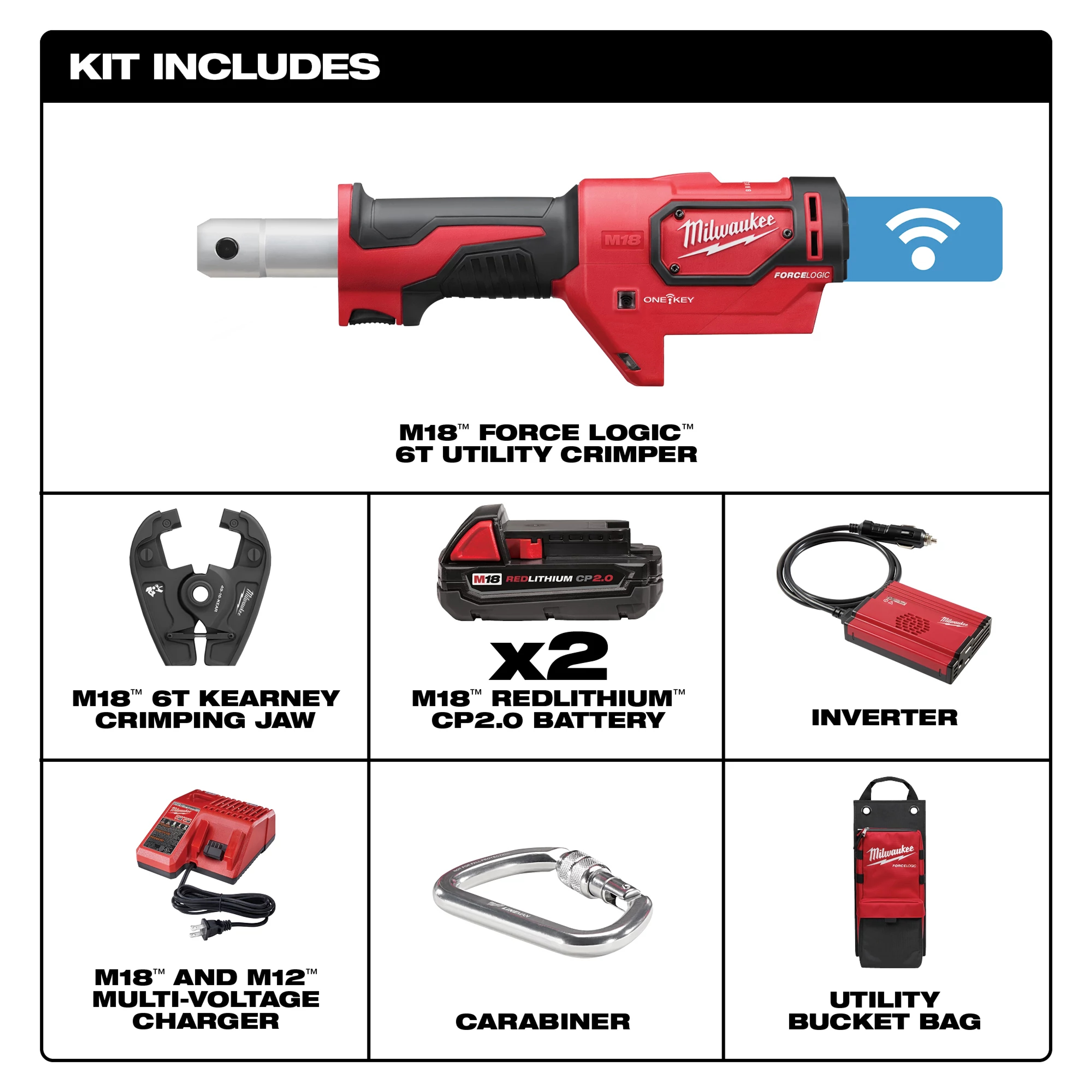 Milwaukee&reg; M18&trade; FORCE LOGIC&trade; 2678-22K Utility Crimping Kit With Kearney Groove, 6 ton Crimping, 18 V DC, Li-Ion Battery