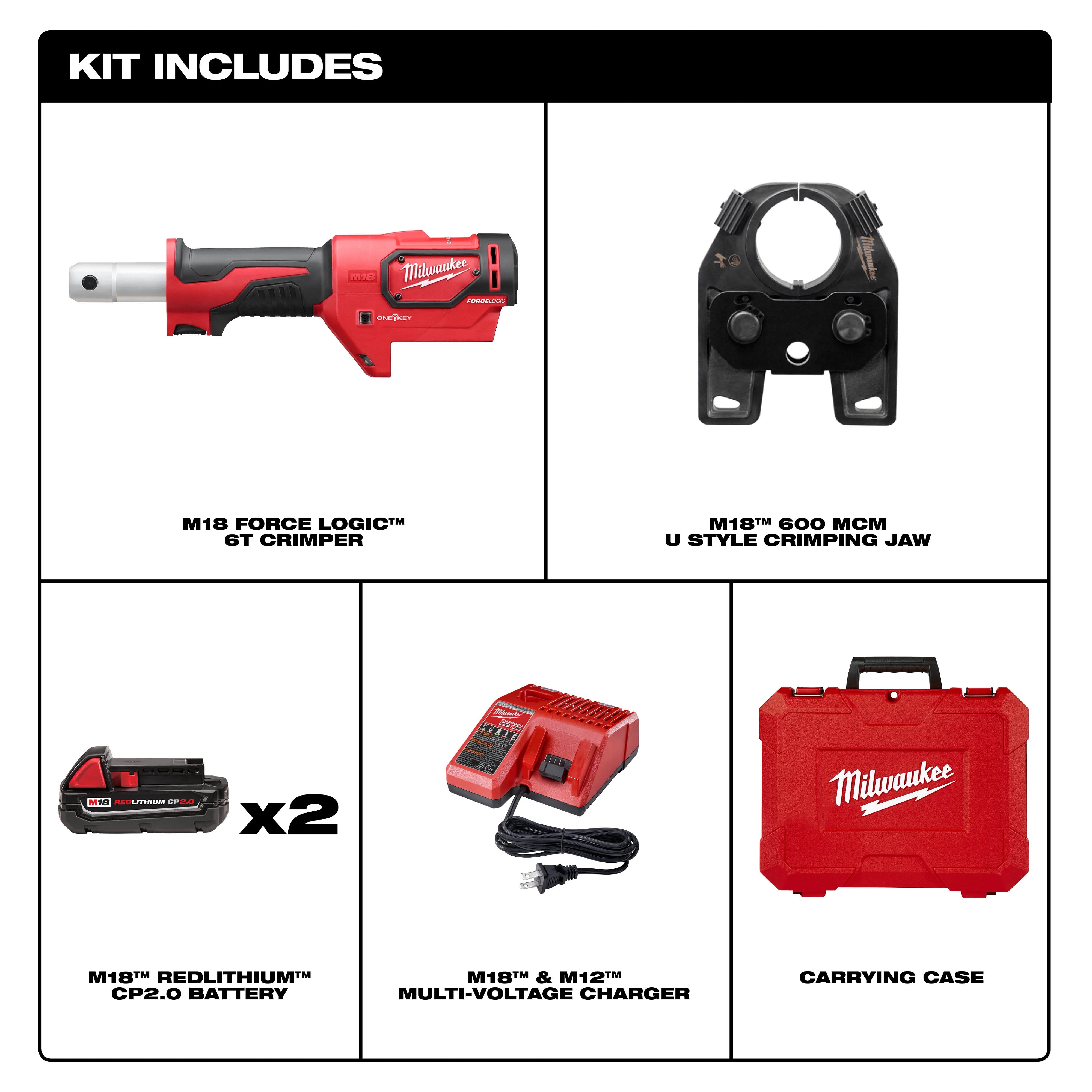 Milwaukee&reg; M18&trade; FORCE LOGIC&trade; 2679-22 Cordless Crimper Tool Kit, 6 ton Crimping, 18 V DC, Li-Ion Battery, 14 in OAL