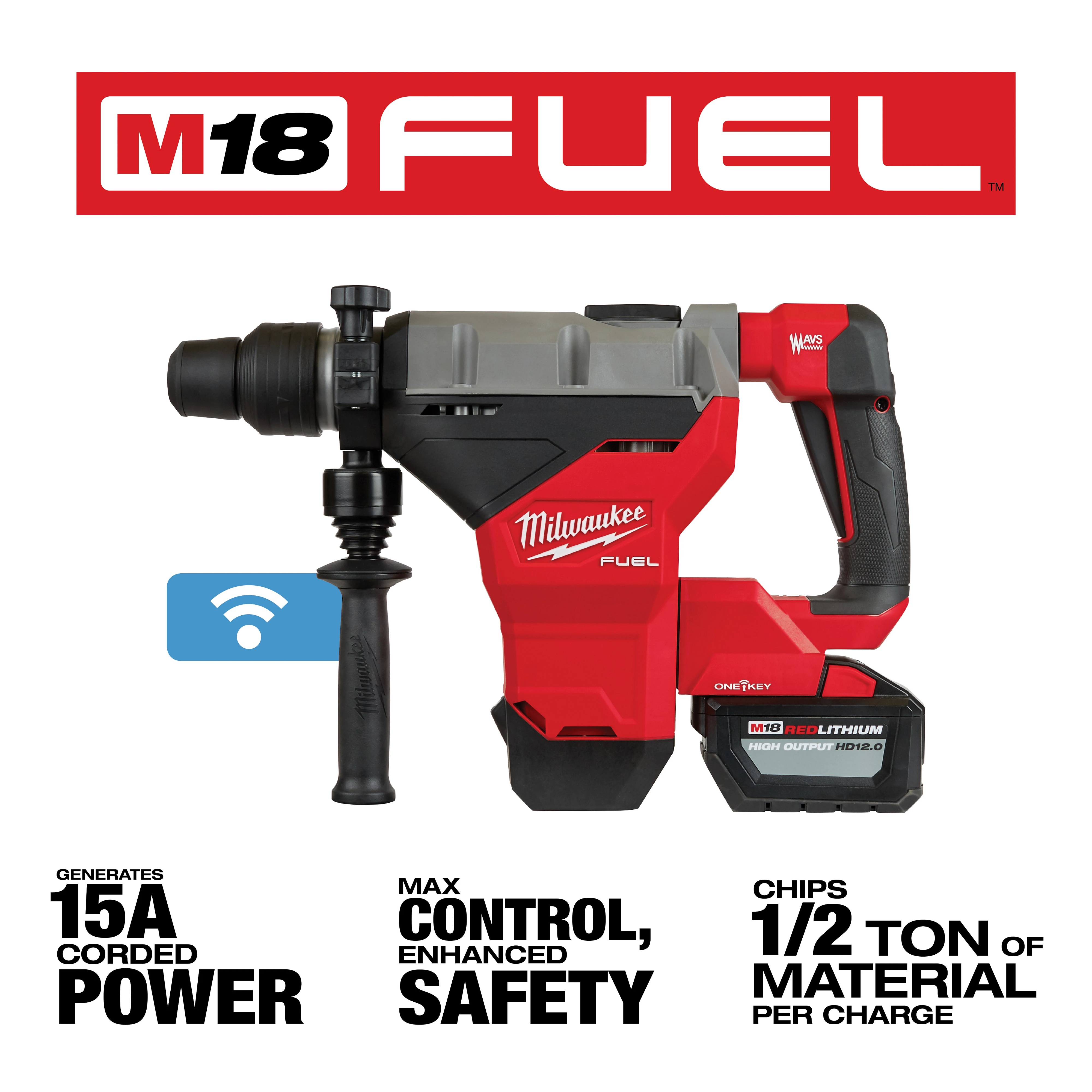 Milwaukee&reg; M18 FUEL&trade; 2718-22HD Cordless Rotary Hammer Kit, 1-3/4 in SDS-Max&reg; Chuck, 18 V, 380 rpm No-Load, Li-Ion Battery