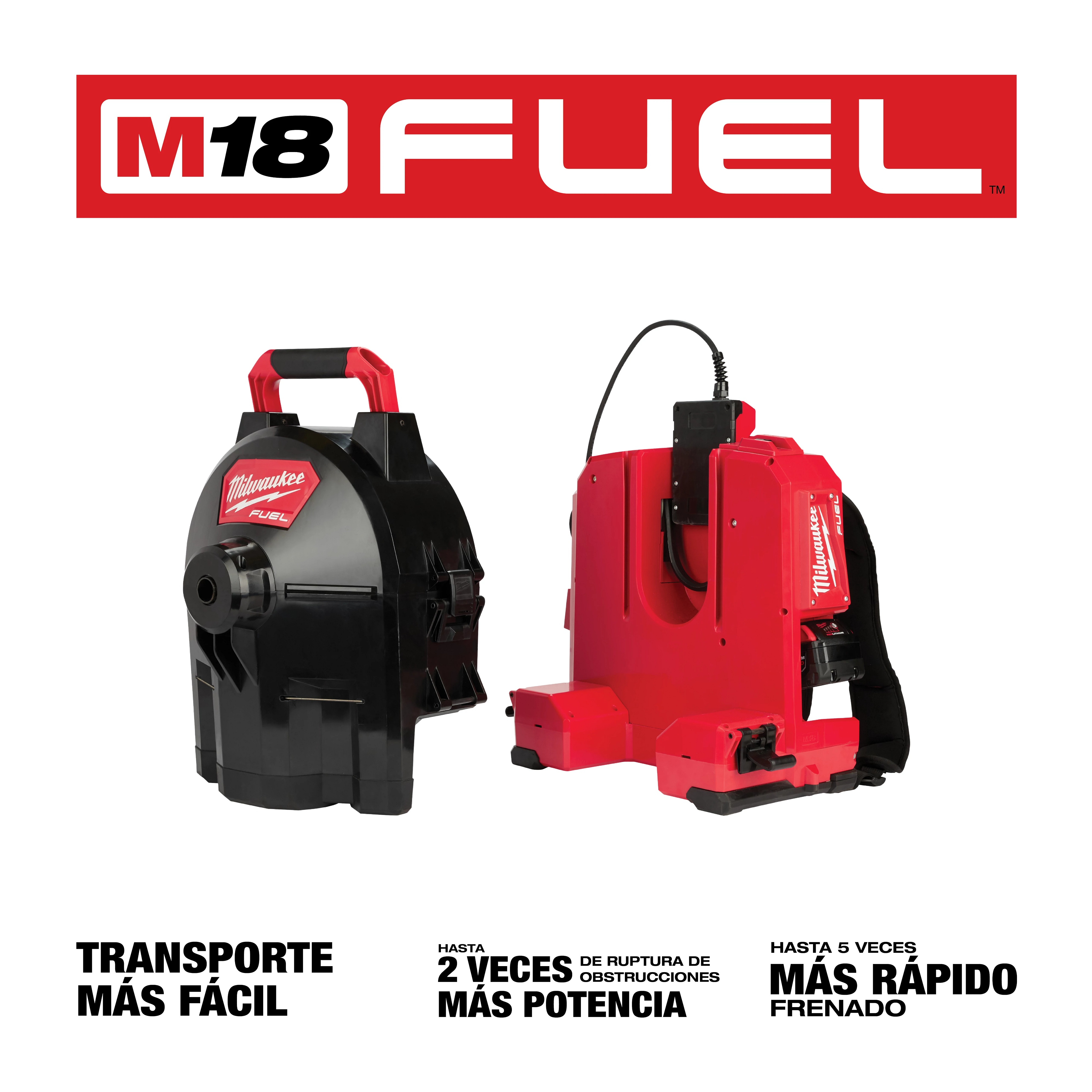 Milwaukee&reg; M18 FUEL&trade; 2775A-211 Kit Cordless Drain Gun Kit, 1-1/4 to 4 in Drain Line, 100 ft Max Run, 18 V DC, HDPE Drum Housing
