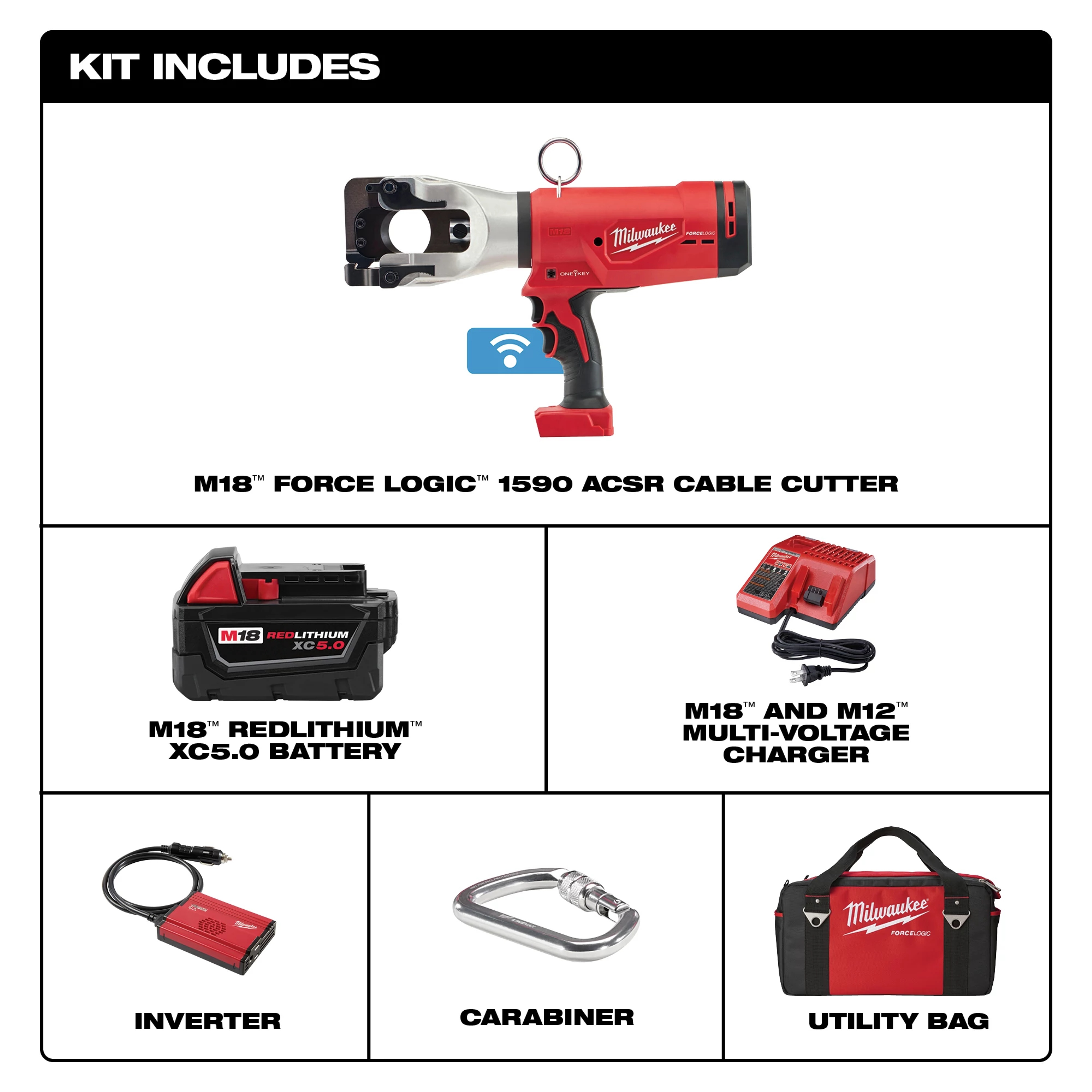 Milwaukee&reg; M18&trade; 2777-21 Cordless Cable Cutter Kit, Up to 1590 Falcon ACSR Cutting, 18 V DC, 5 Ah Li-Ion Battery