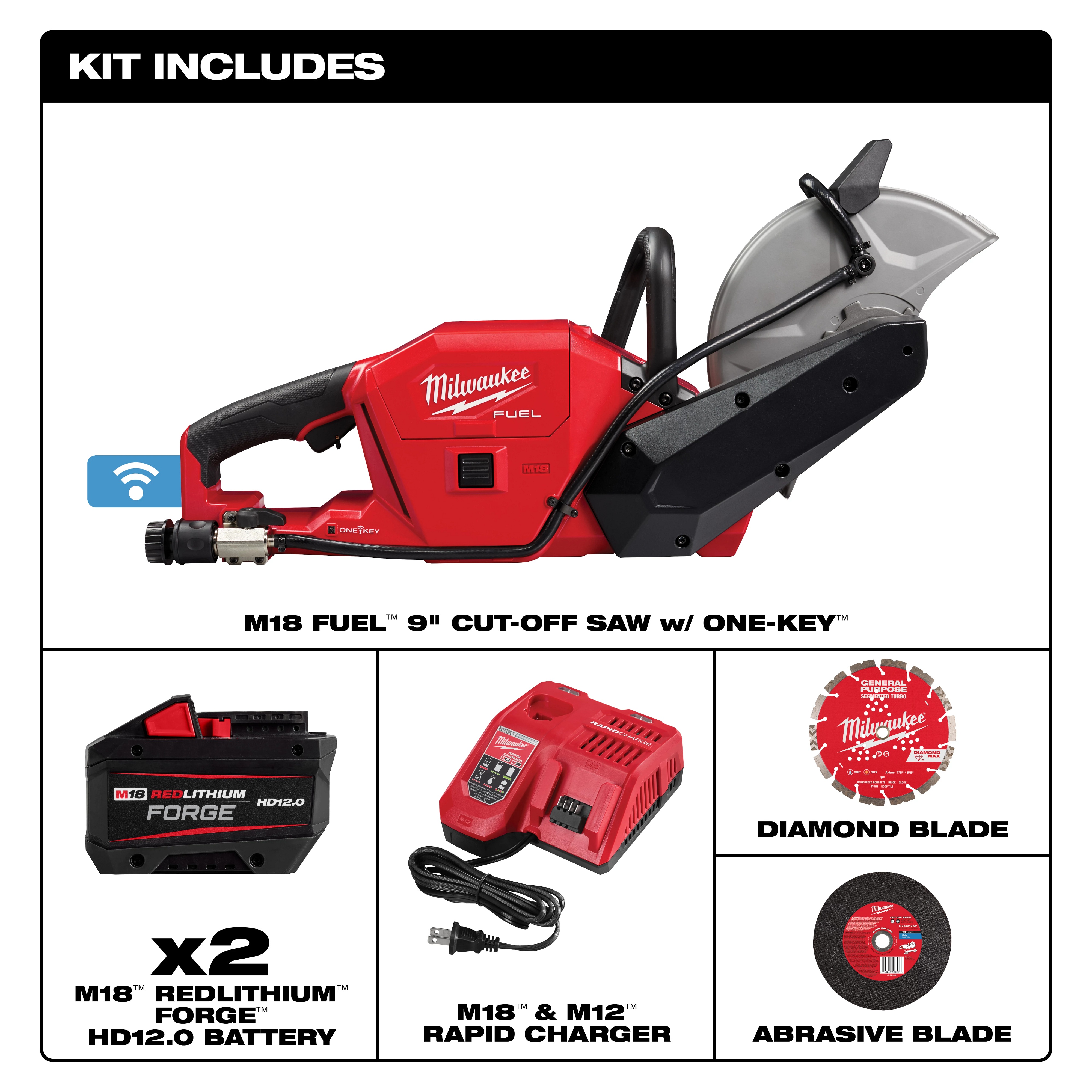 Milwaukee&reg; M18 FUEL&trade; 2786-22HD Cordless Cut-Off Saw Kit With One-Key&trade; Technology, 9 in Blade, 3.4 in Cutting