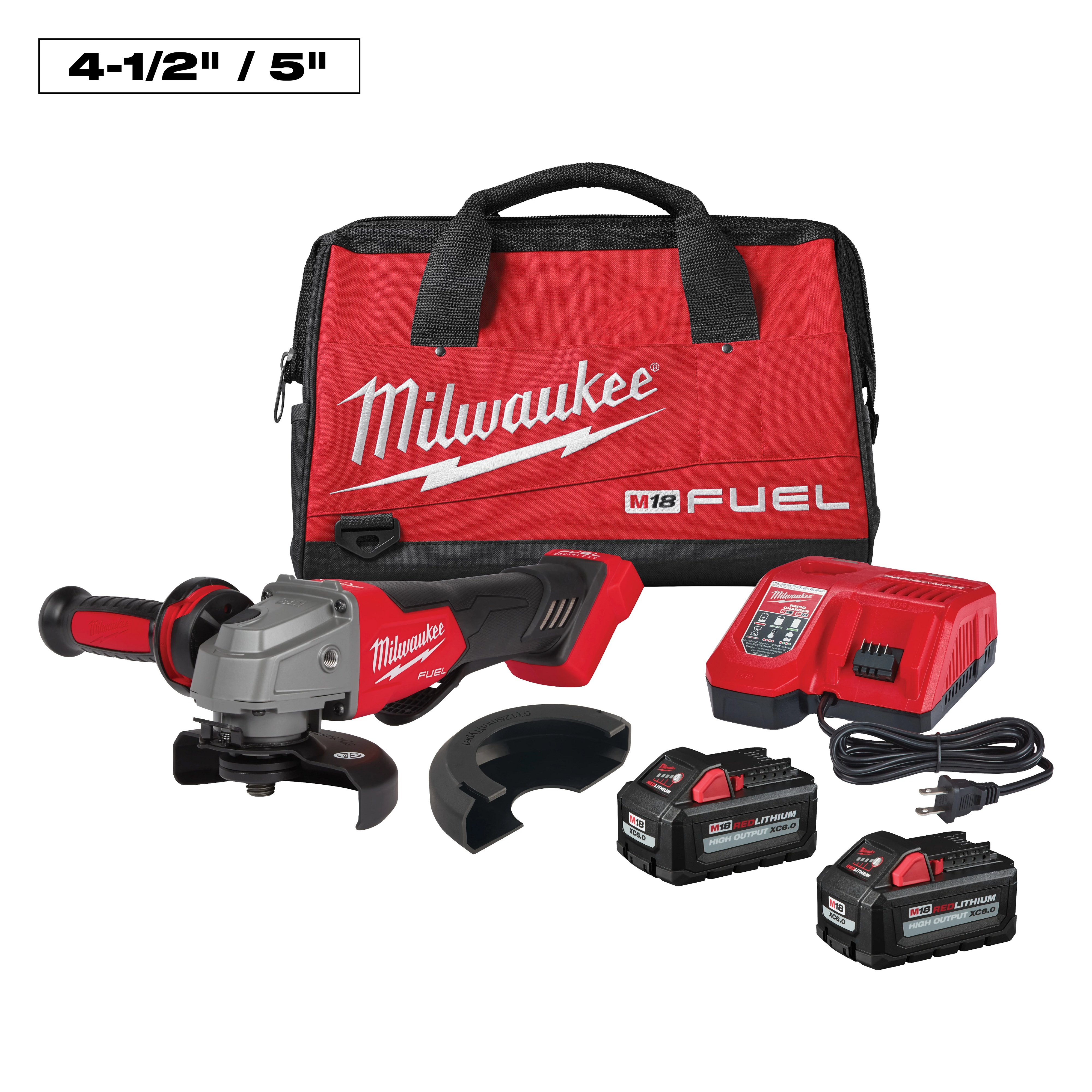 Milwaukee&reg; 2880-22 M18&trade; FUEL&trade; Cordless Angle Grinder Kit, 5 in Dia Wheel, 5/8-11 UNC Arbor/Shank, 18 V, Li-Ion Battery, 2 Batteries, Paddle Switch