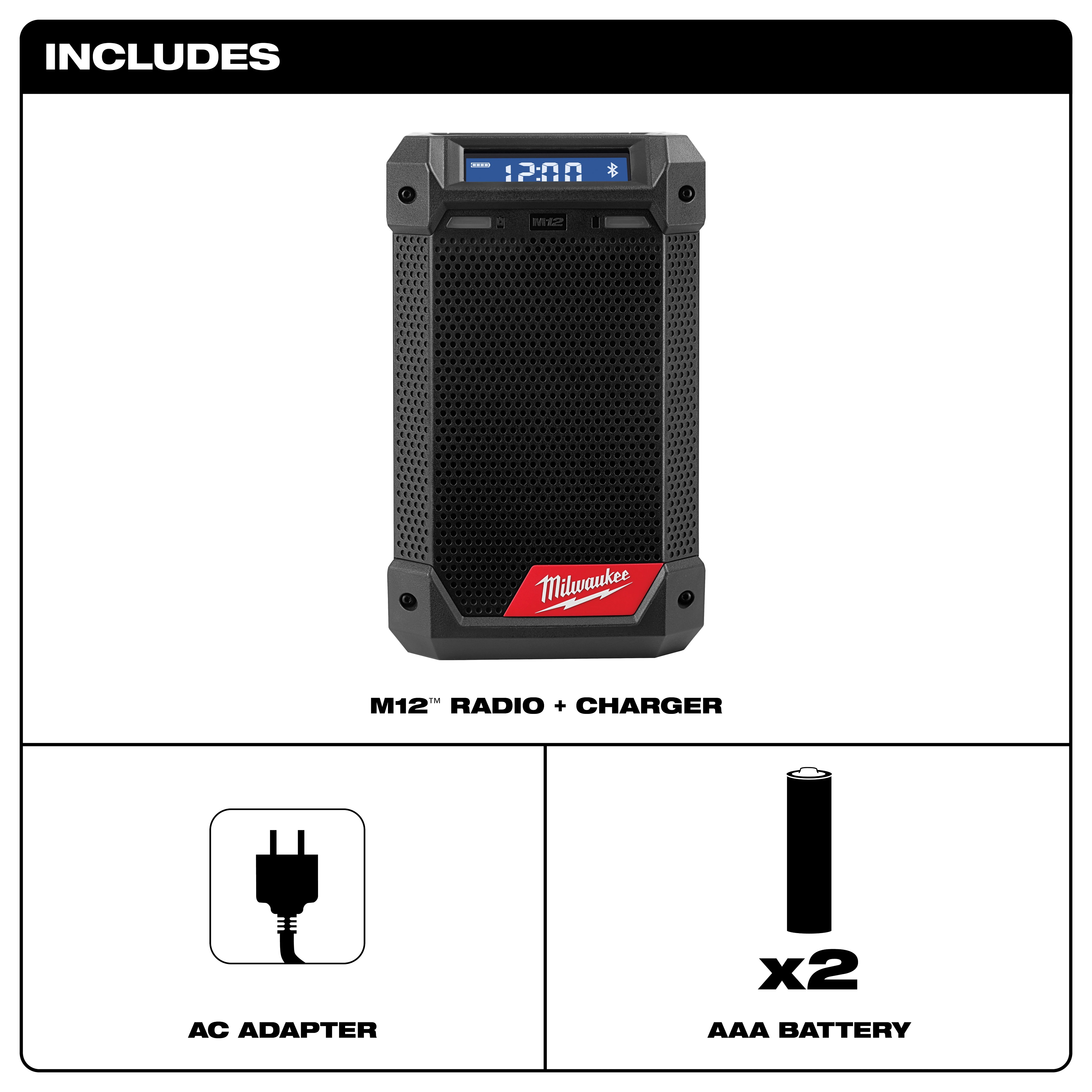 Milwaukee&reg; 2951-20 M12&trade; Cordless Reconditioned Weather-Resistant Jobsite Radio, 12 V, Li-Ion Battery