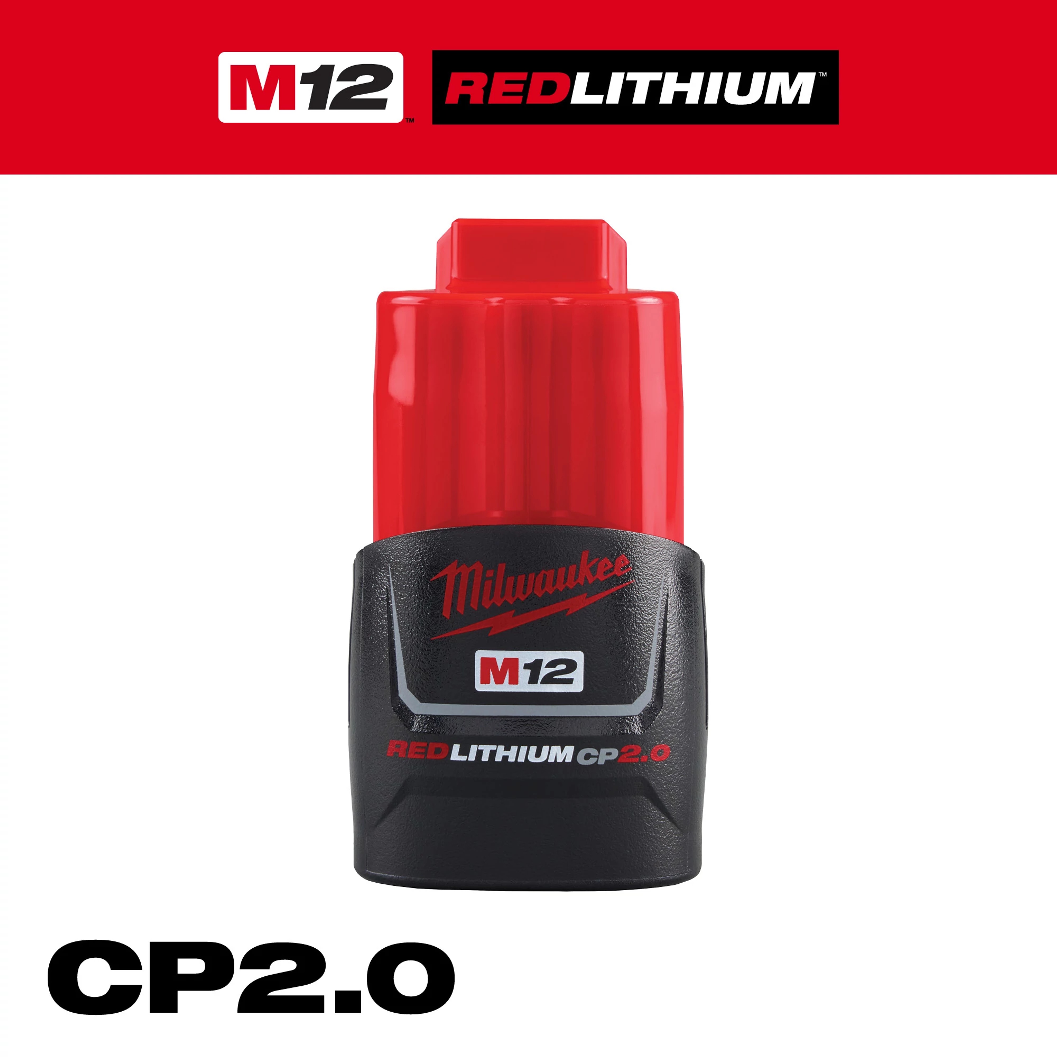 Milwaukee&reg; M12&trade; REDLITHIUM&trade; 48-11-2420 Compact Rechargeable Cordless Battery Pack, 2 Ah Li-Ion Battery, 12 V DC Charge, For Use With M12&trade; Cordless Power Tool