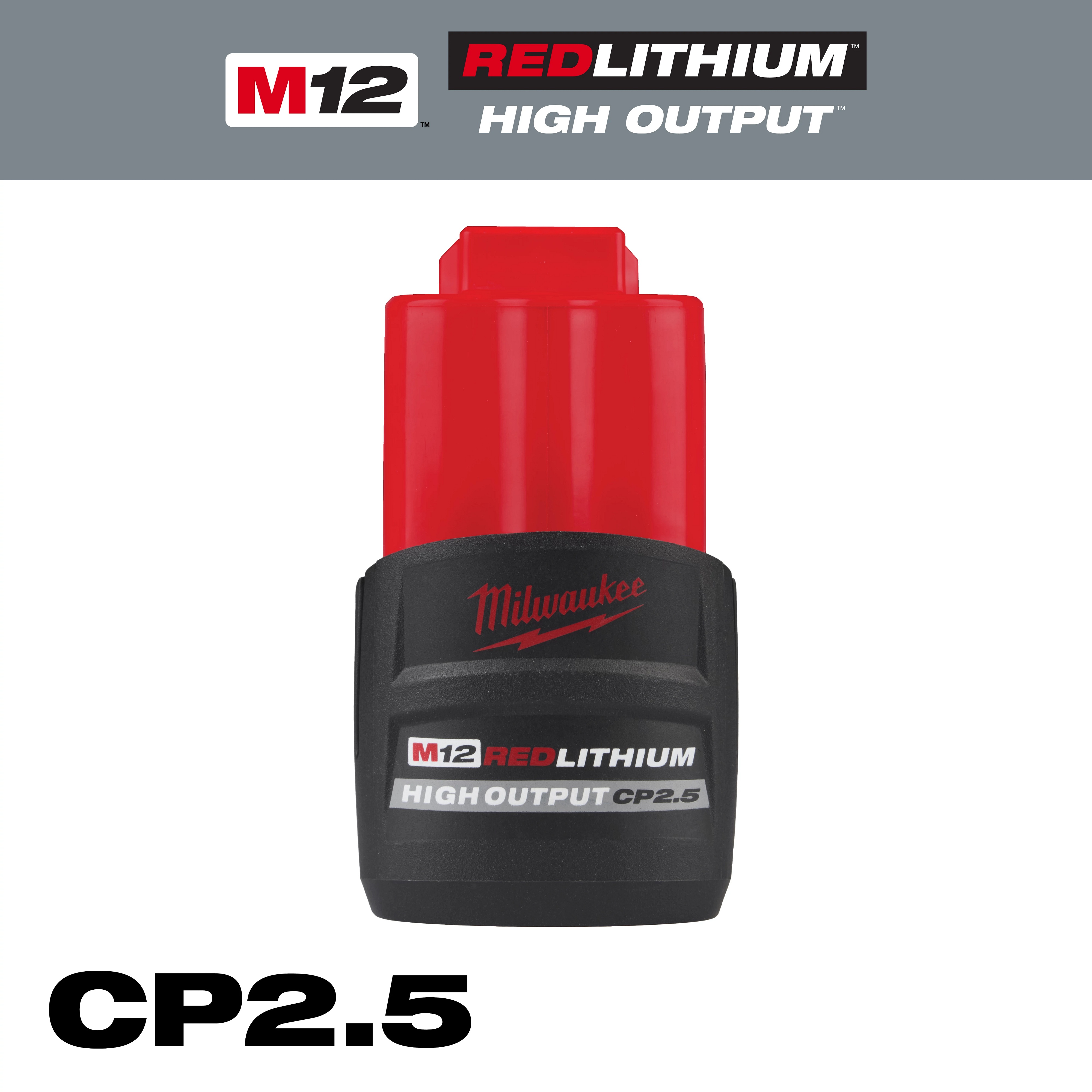 Milwaukee&reg; 48-11-2425 M12 Battery, 2.5 Ah Battery Li-Ion Battery, 12 V Charge, For Use With Milwaukee 12V Cordless Tools