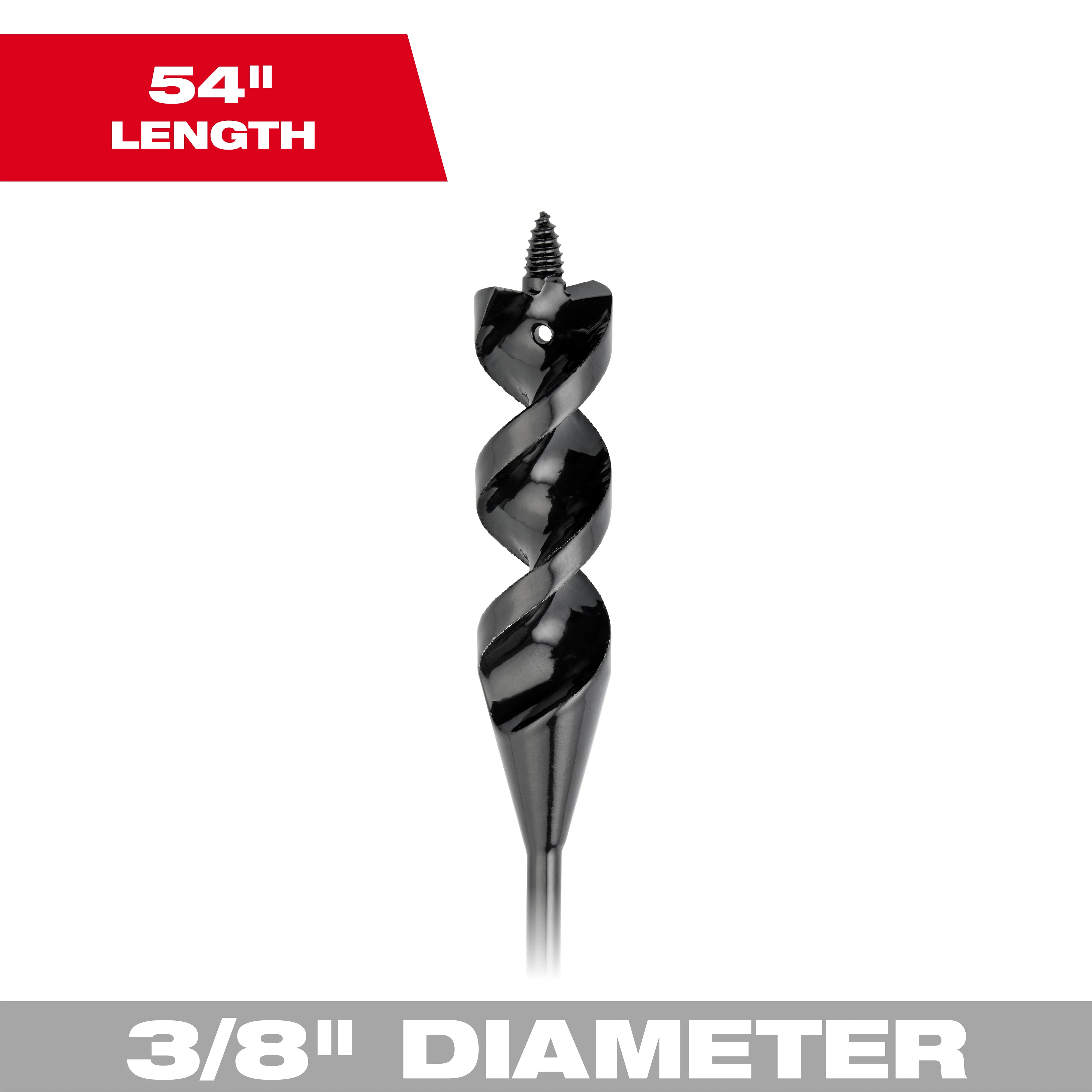 Milwaukee&reg; 48-13-8237 Heavy Duty Cable Bit, 3/8 in Dia, 54 in OAL, 3/8 in Shank, Screw Point, Bright