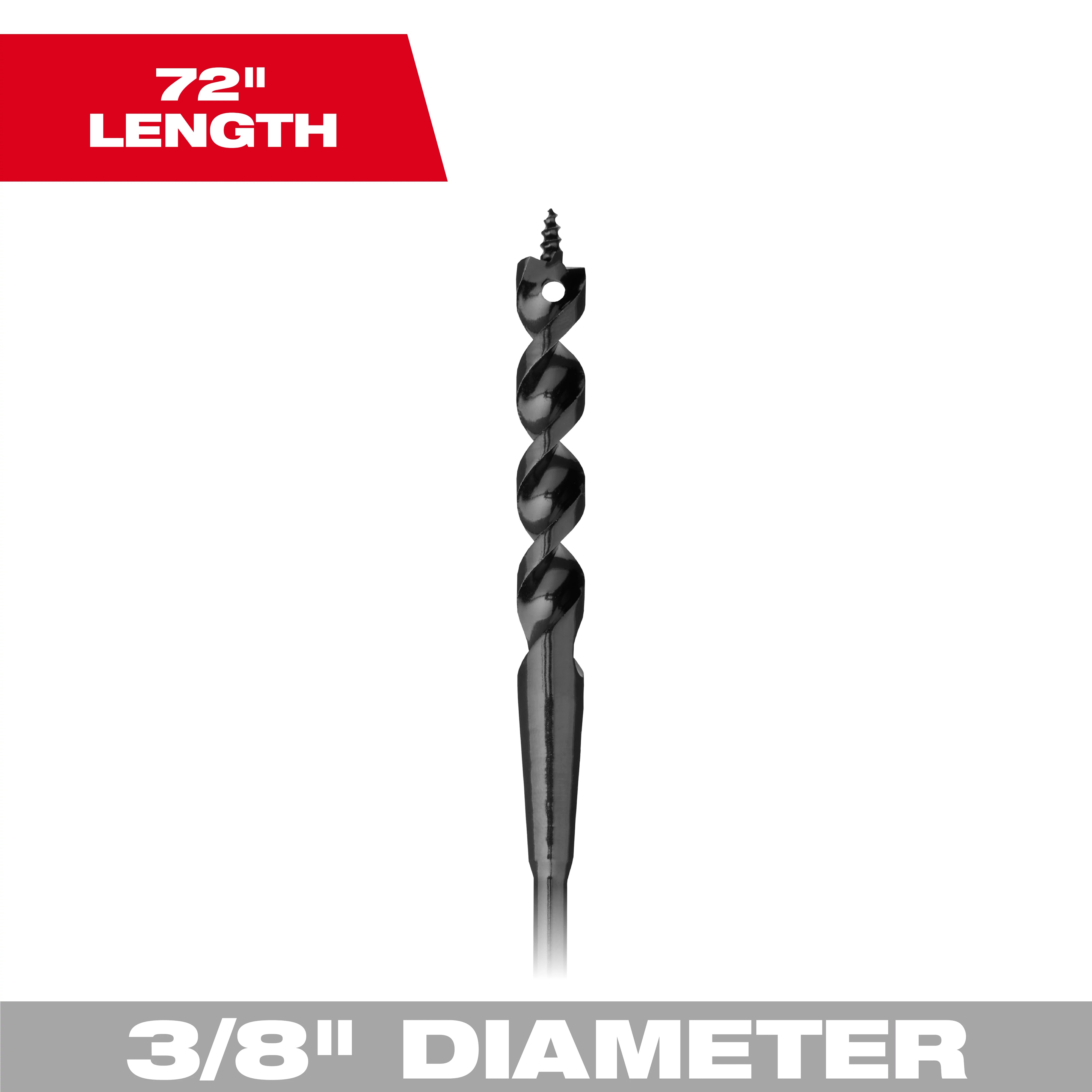 Milwaukee&reg; 48-13-8337 Heavy Duty Cable Bit, 3/8 in Dia, 72 in OAL, 3/16 in Shank, Screw Point, Bright