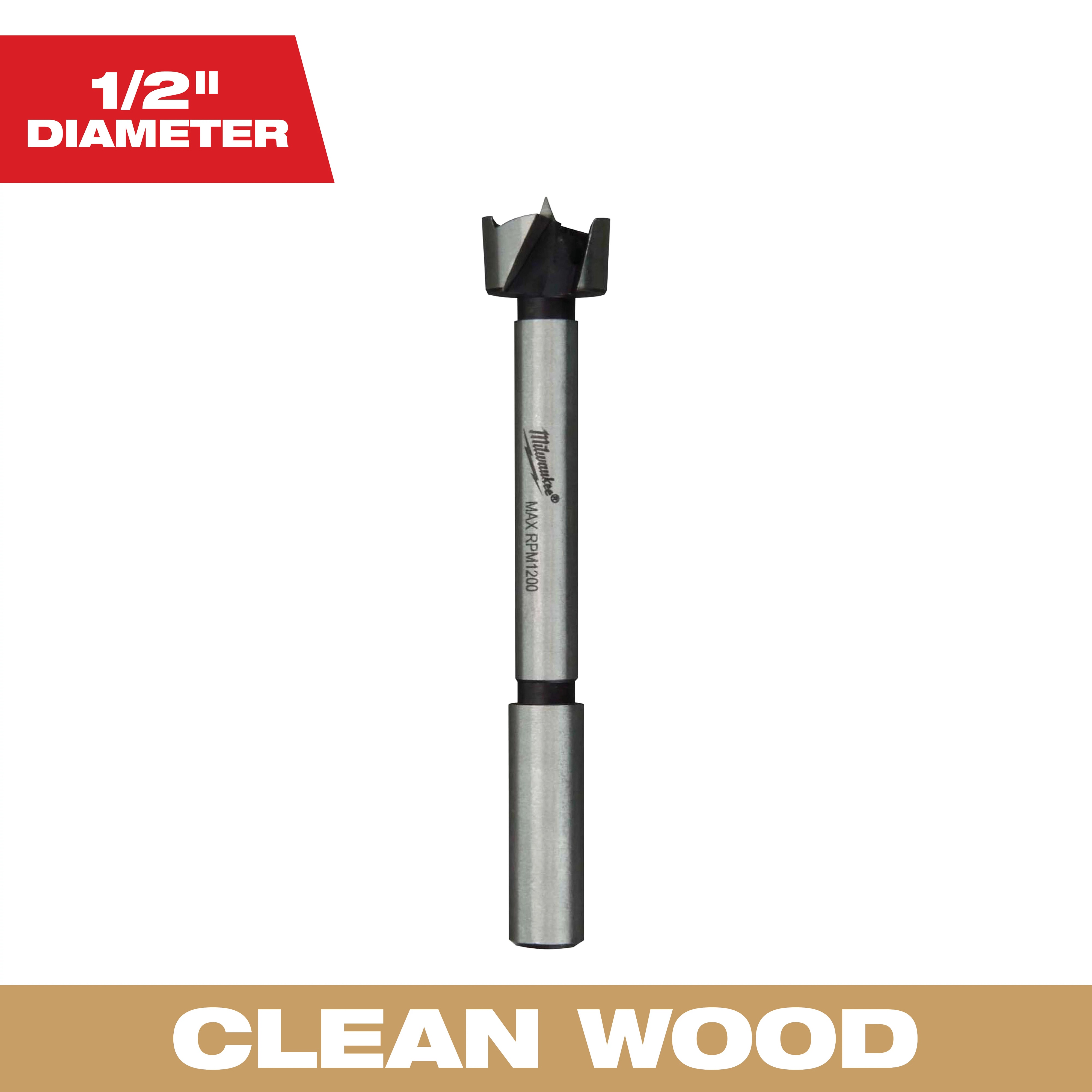 Milwaukee&reg; 48-14-0501 Forstner Bit, 1/2 in Dia, 3-1/2 in OAL, 3/8 in Shank