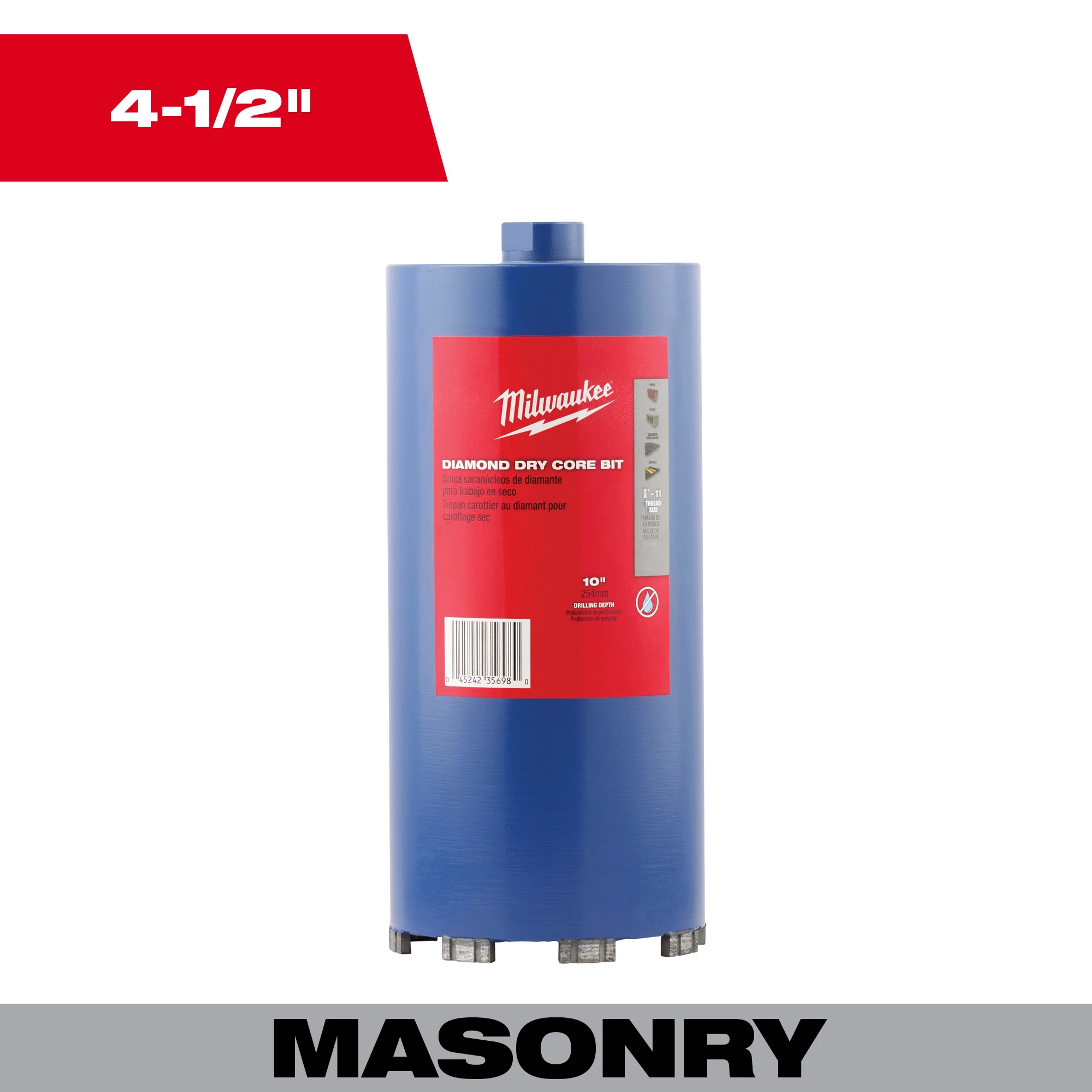 Milwaukee&reg; 48-17-0045 Dry Core Masonry Bit, 4-1/2 in Drill - Fraction, 4.5 in Drill - Decimal Inch