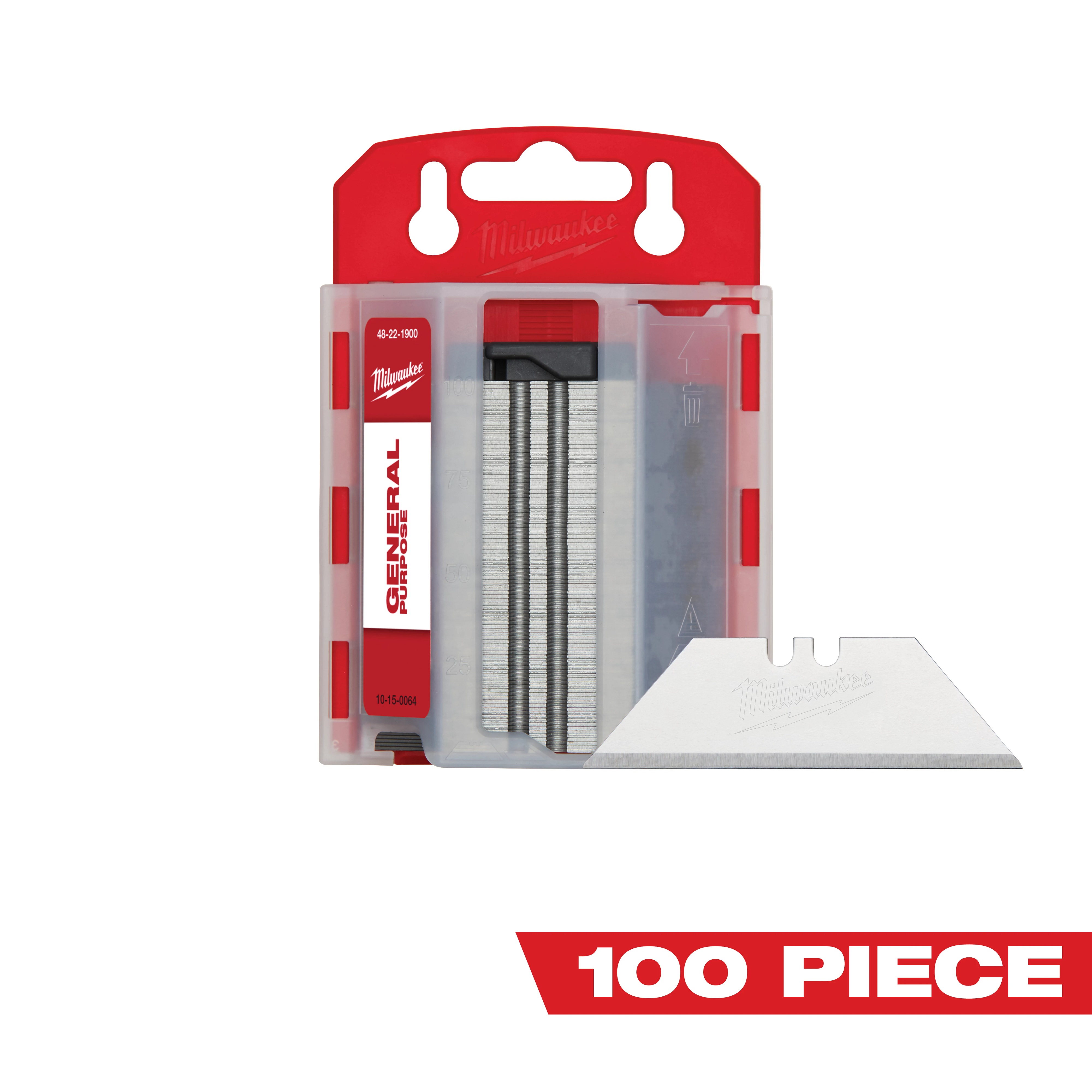 Milwaukee&reg; 48-22-1900 100-Piece General Purpose Utility Blade With Dispenser, Micro Carbide Metal, Sharp Point/Straight Edge, 2-3/8 in L x 3/4 in W Blade, Compatible With: Milwaukee&reg; Most Standard Utility Knives, 0.025 in THK